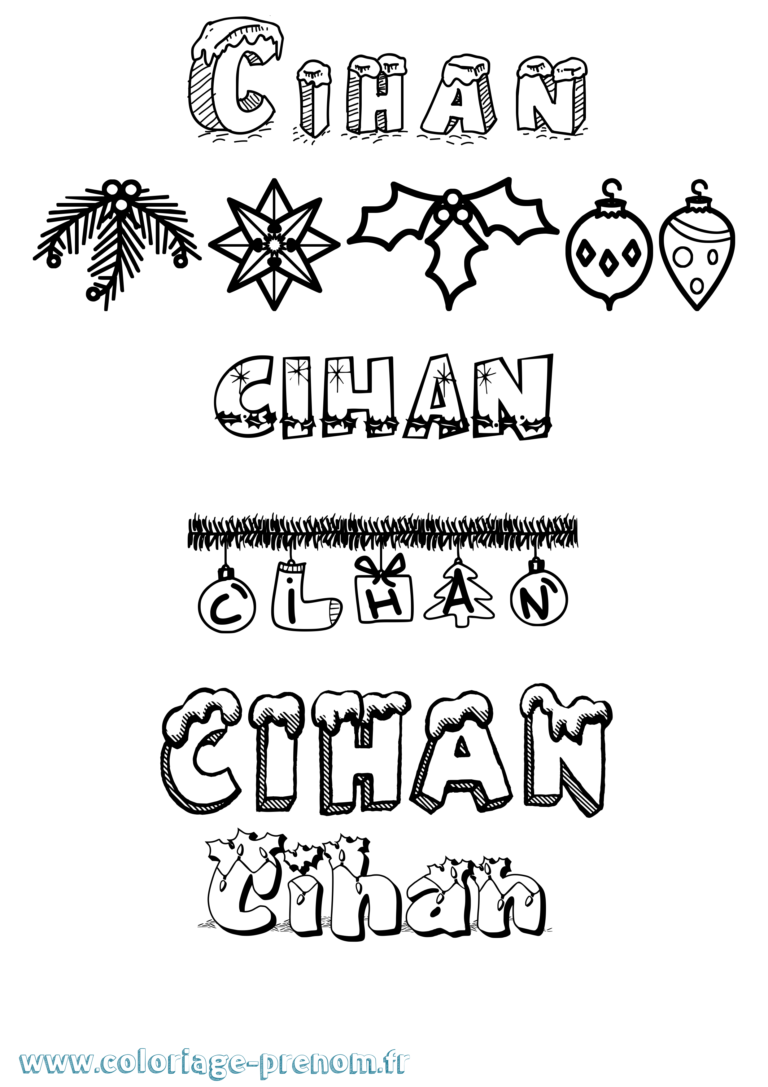 Coloriage Cihan Noël Coloriage prénom Cihan Noël
