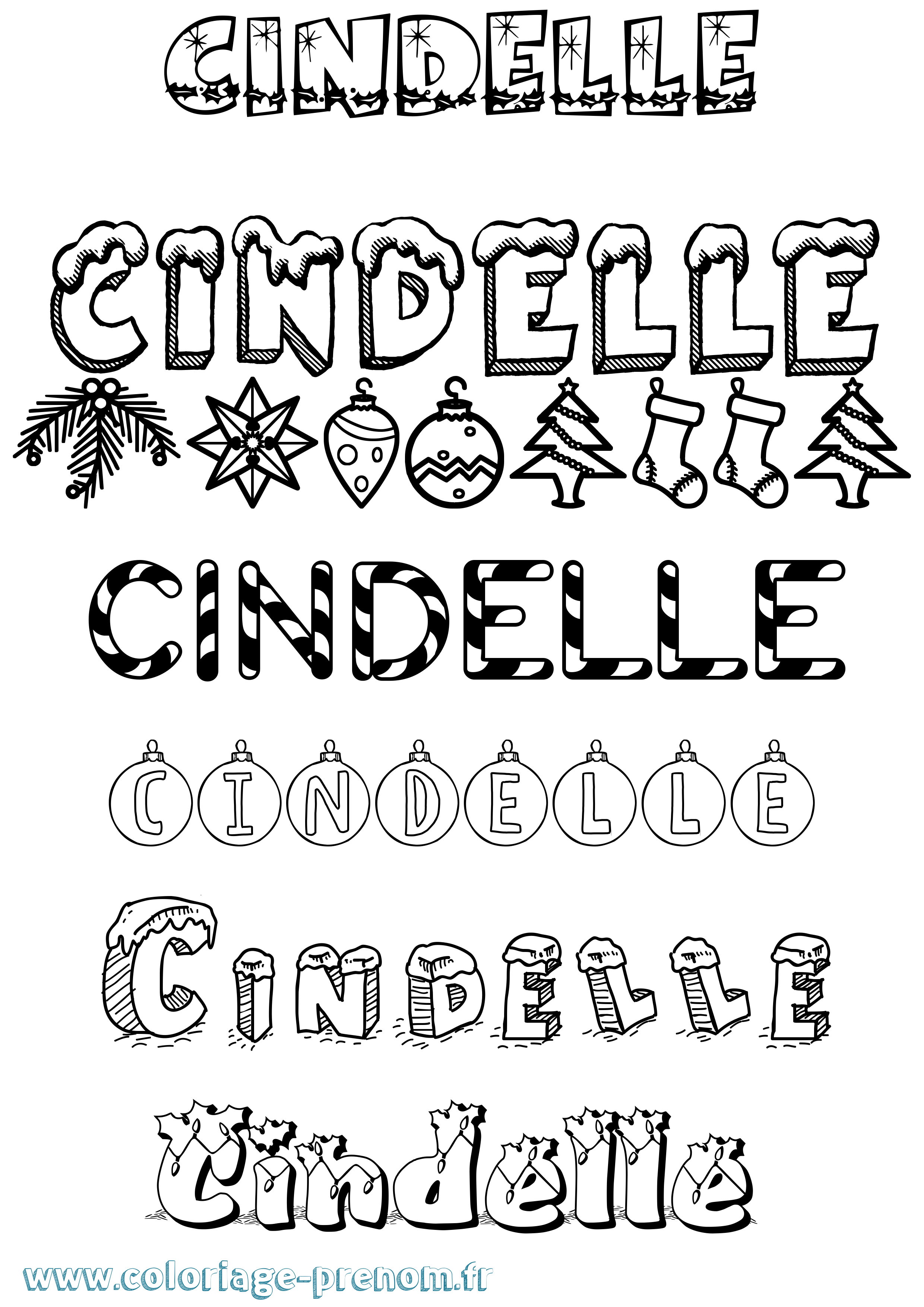 Coloriage Cindelle Noël Coloriage prénom Cindelle Noël