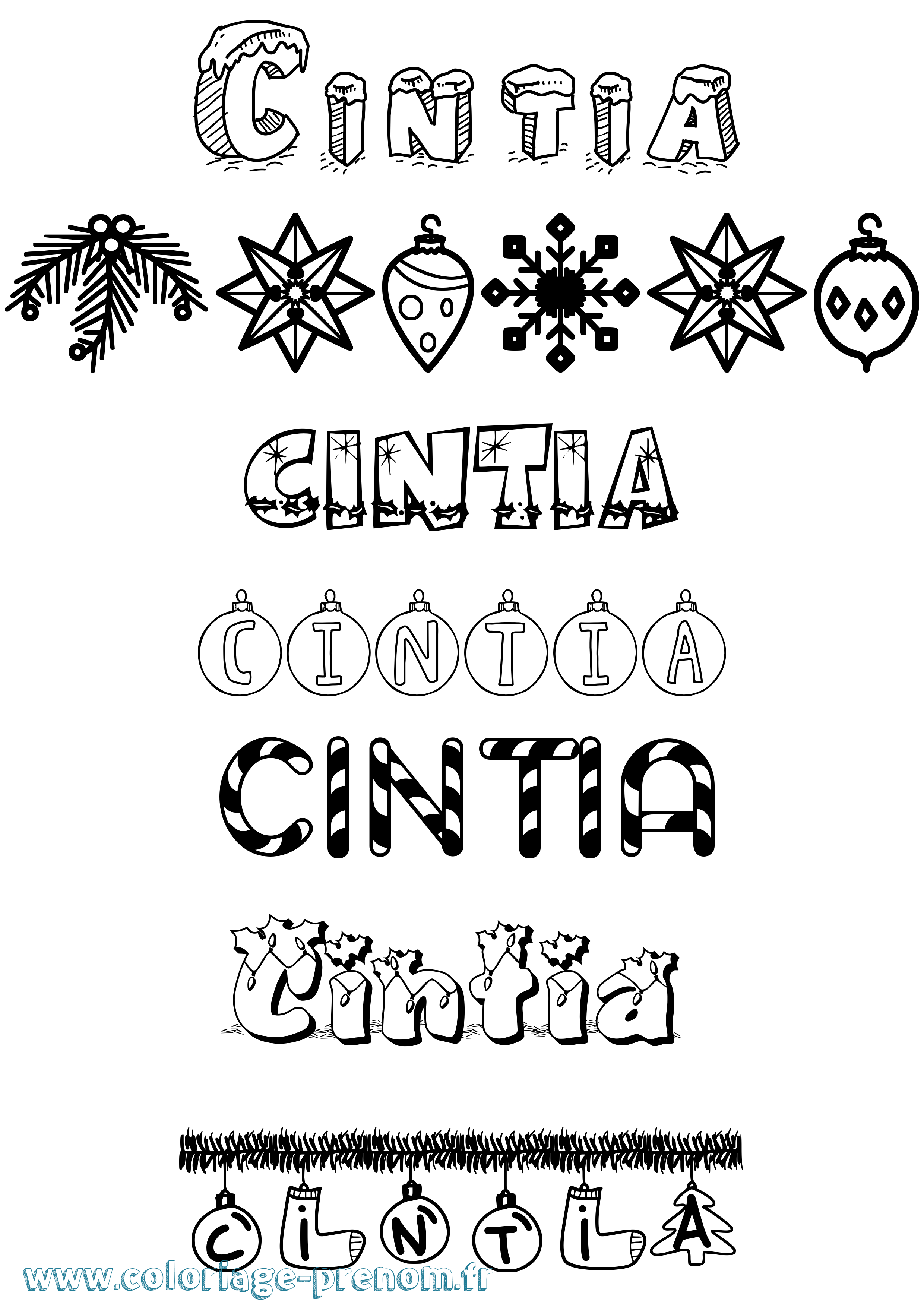 Coloriage Cintia Noël Coloriage prénom Cintia Noël