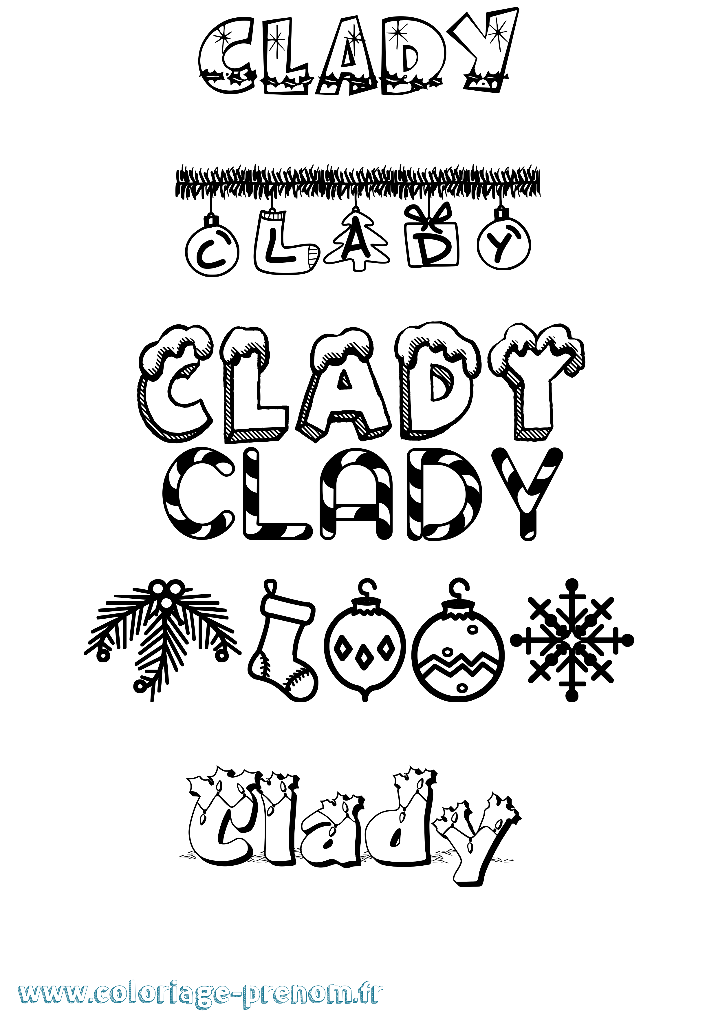 Coloriage Clady Noël Coloriage prénom Clady Noël