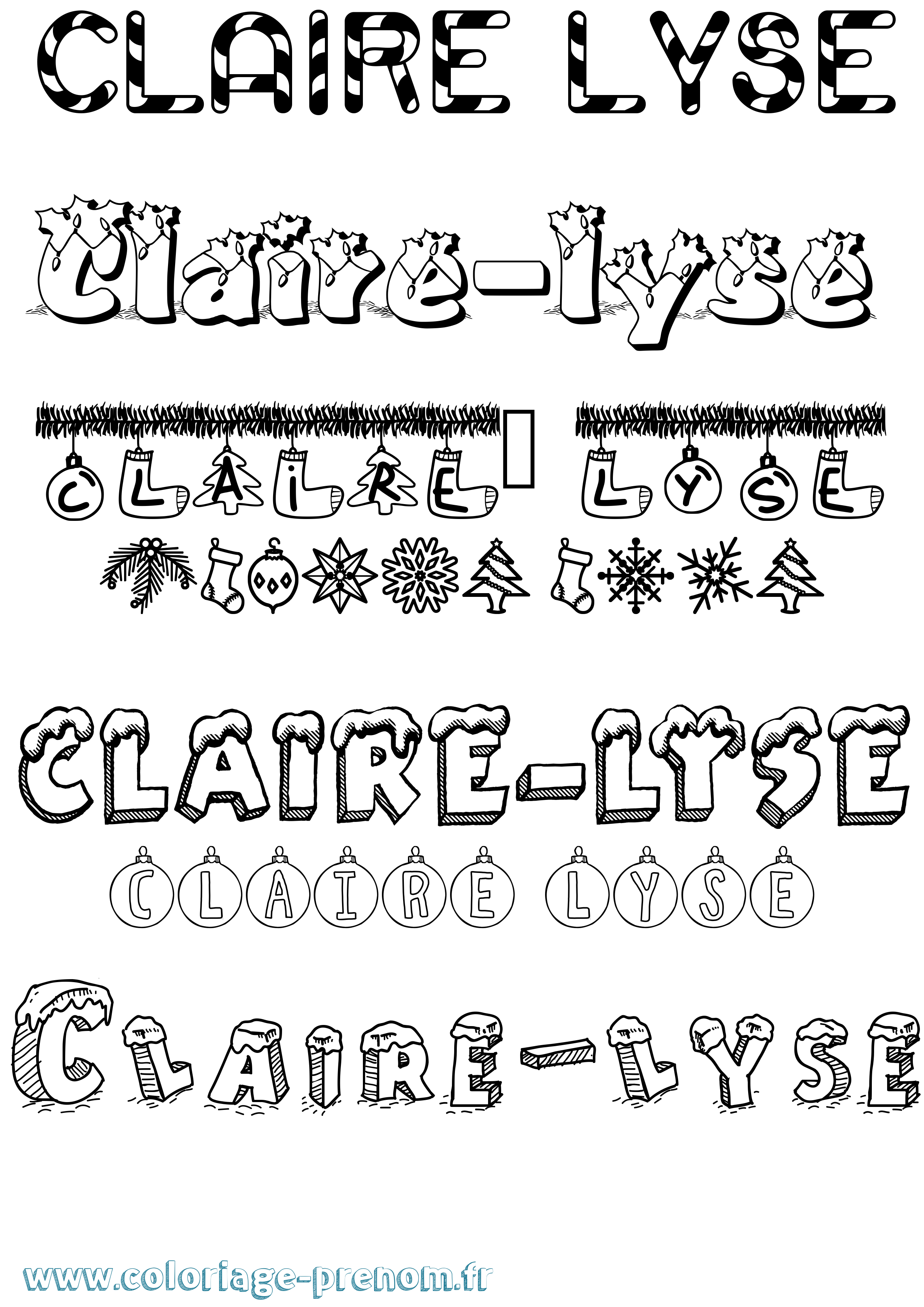 Coloriage Claire-Lyse Noël Coloriage prénom Claire-Lyse Noël