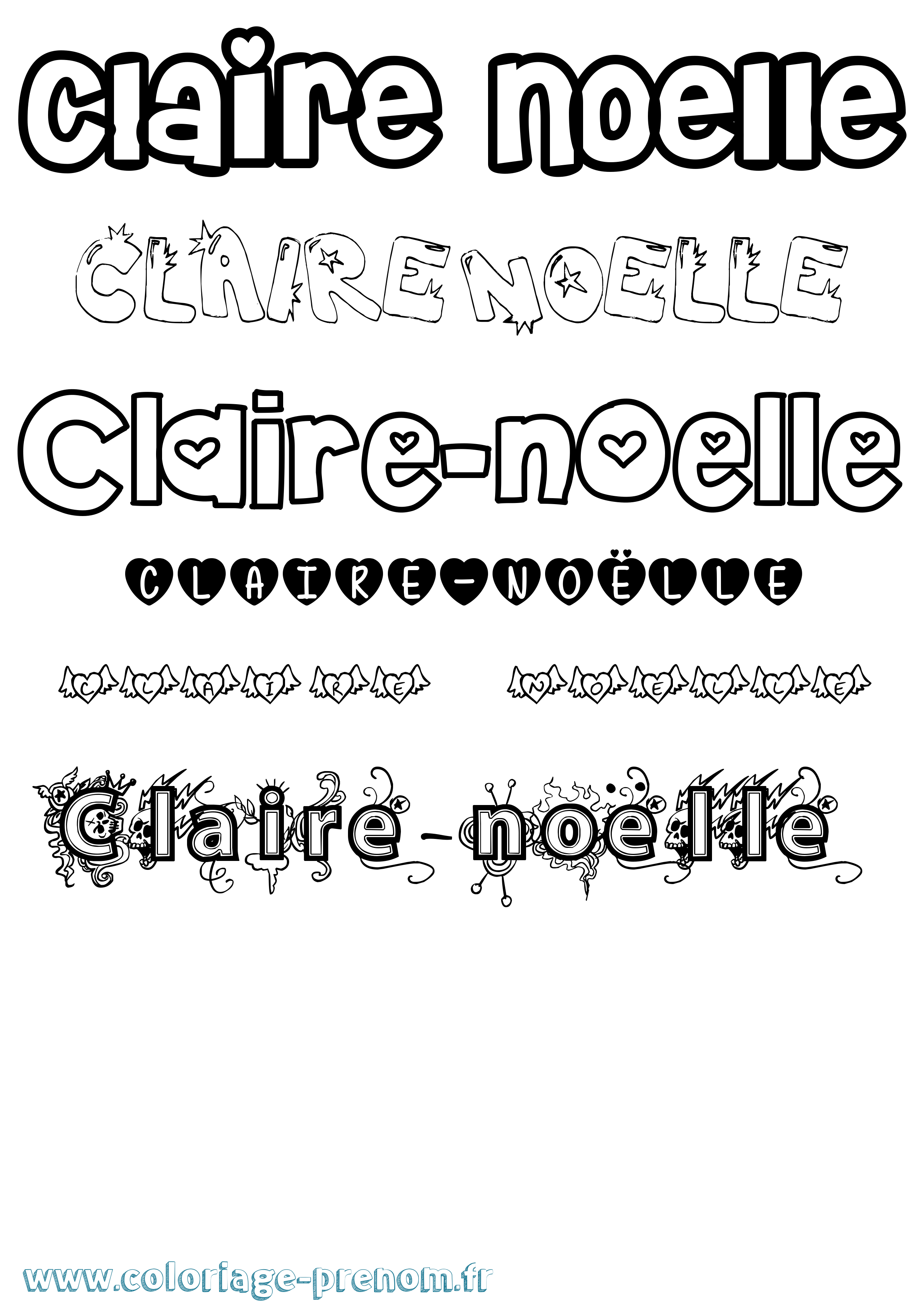 Coloriage Claire-Noëlle Girly Coloriage prénom Claire-Noëlle Girly