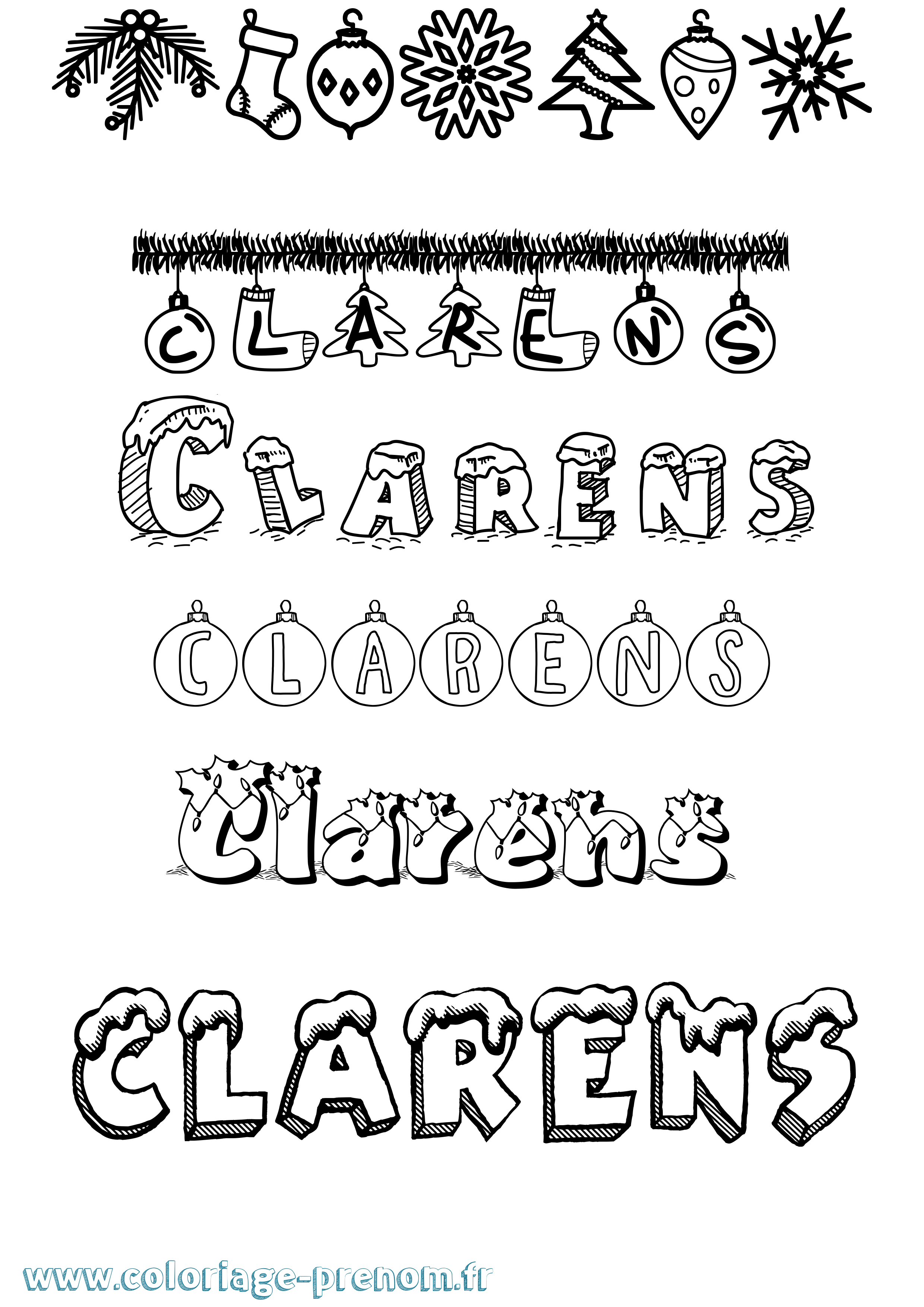 Coloriage Clarens Noël Coloriage prénom Clarens Noël