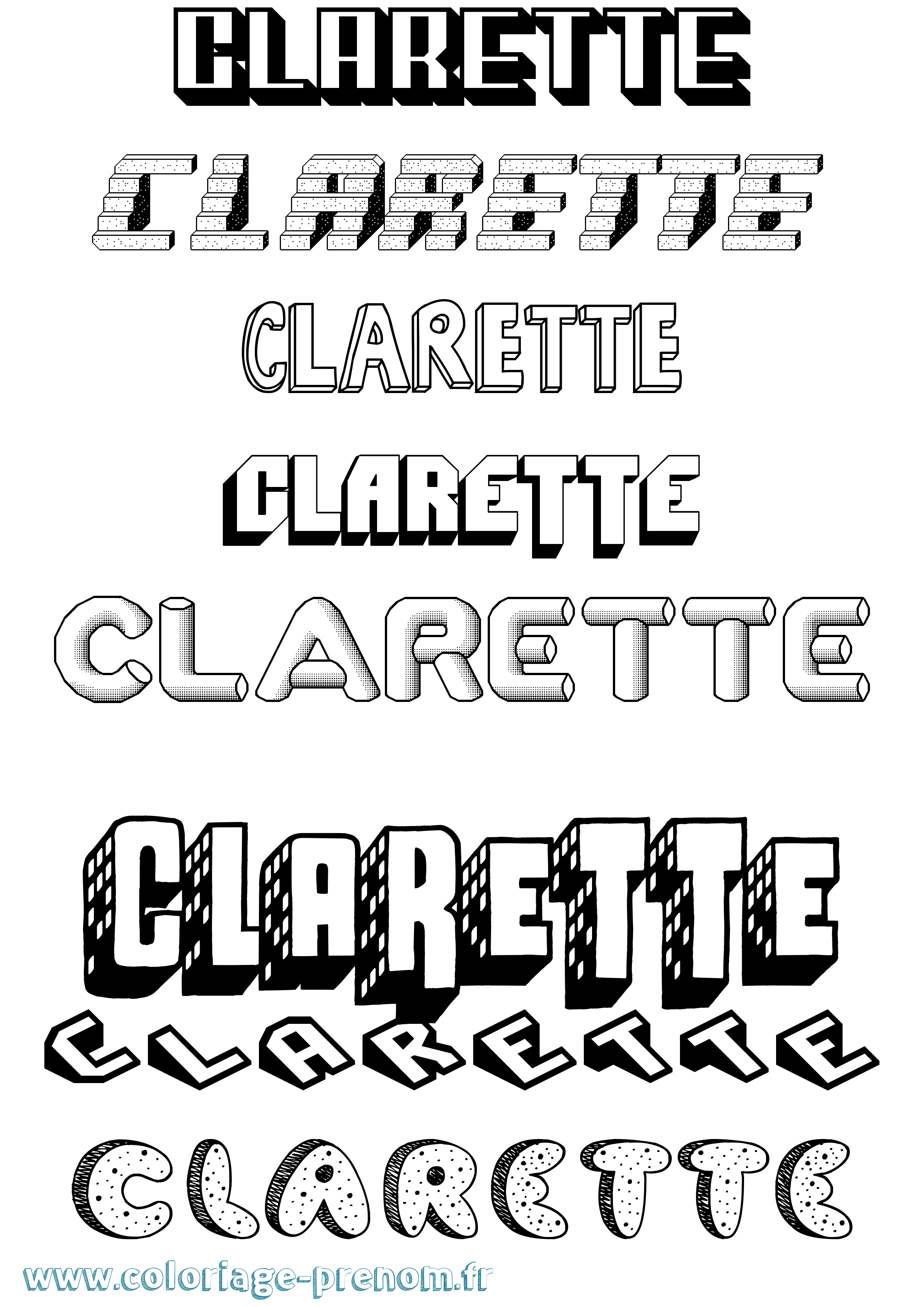 Coloriage Clarette Effet 3D Coloriage prénom Clarette Effet 3D