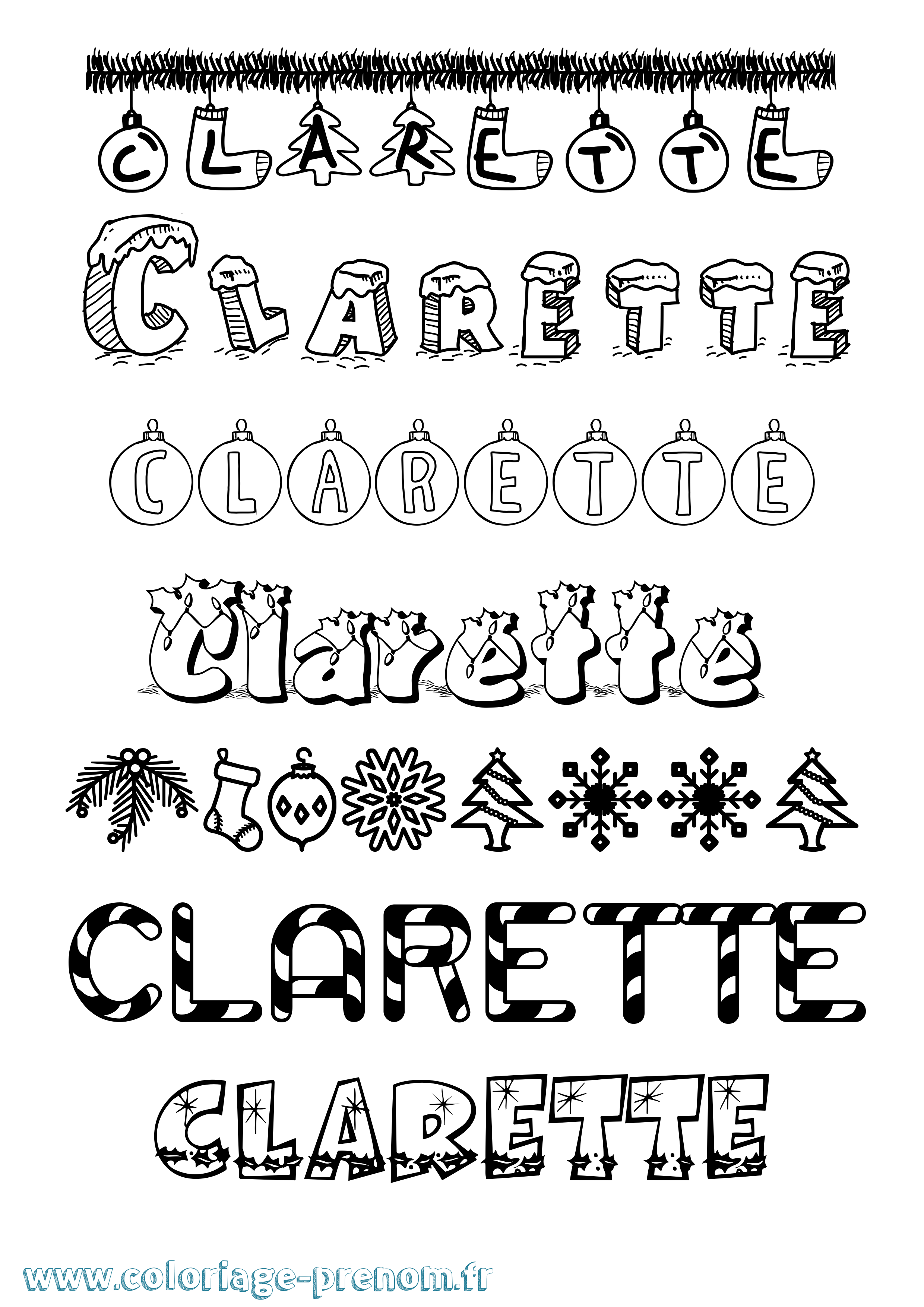 Coloriage Clarette Noël Coloriage prénom Clarette Noël