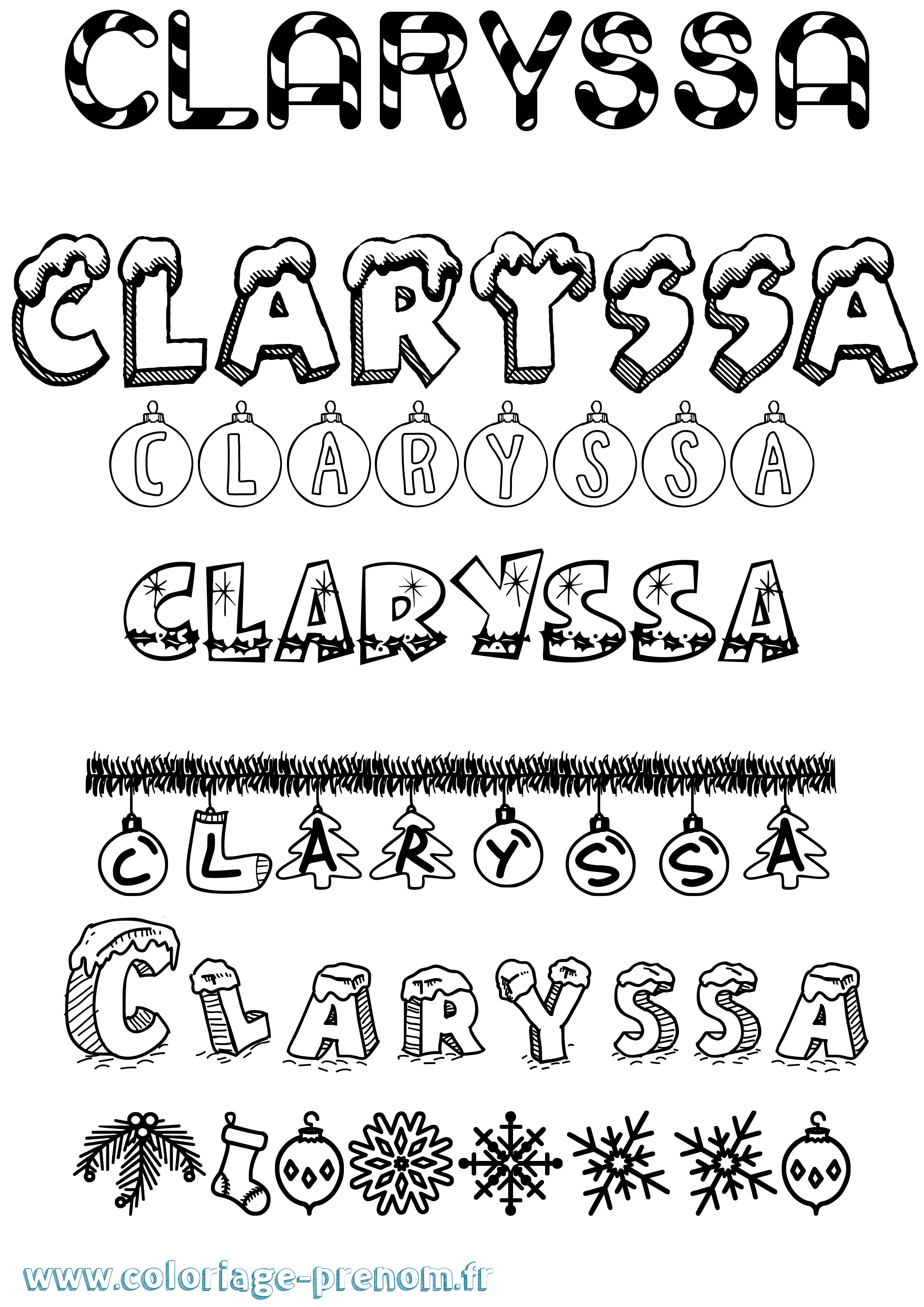 Coloriage Claryssa Noël Coloriage prénom Claryssa Noël