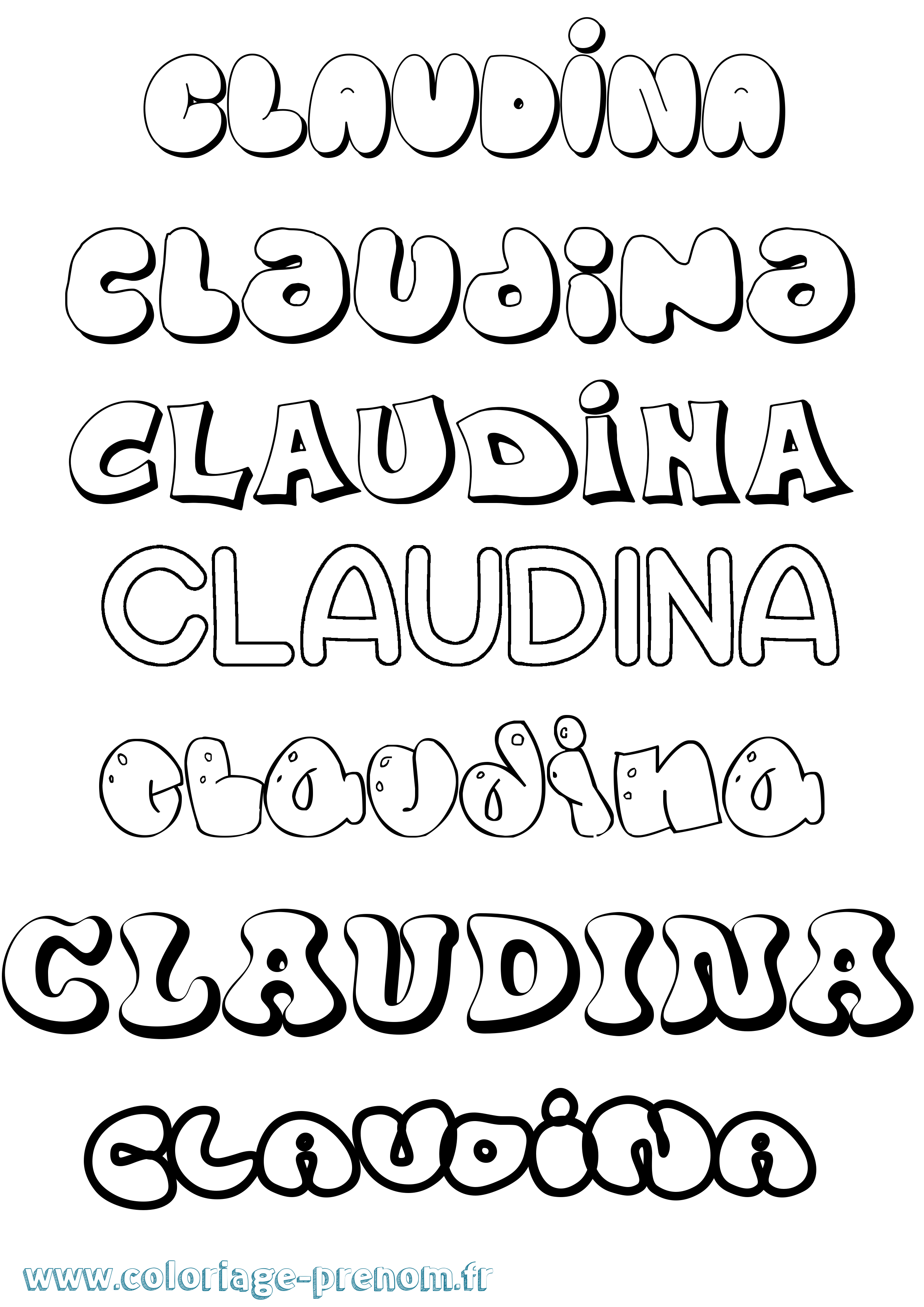 Coloriage Claudina Bubble Coloriage prénom Claudina Bubble