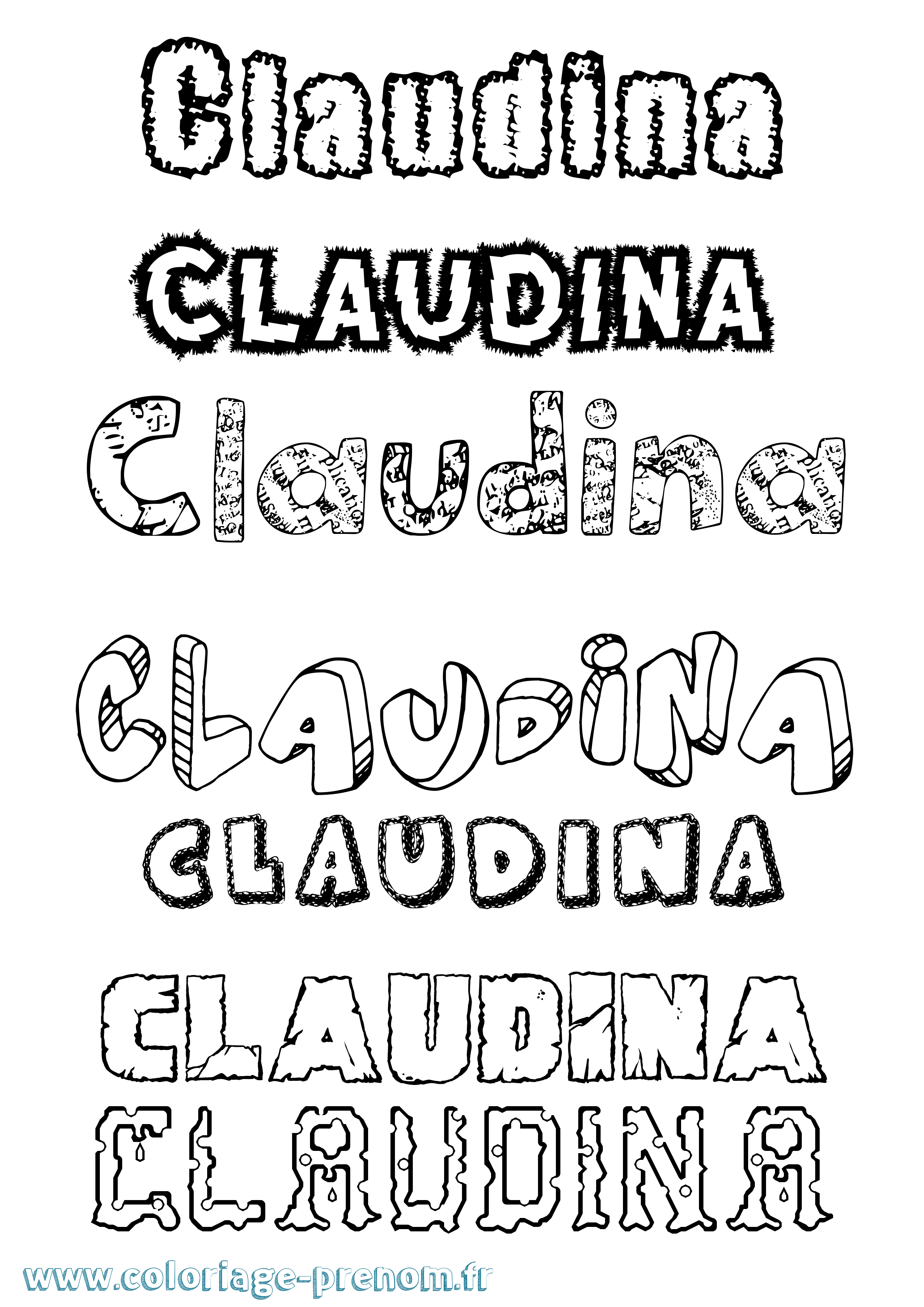 Coloriage Claudina Destructuré Coloriage prénom Claudina Destructuré