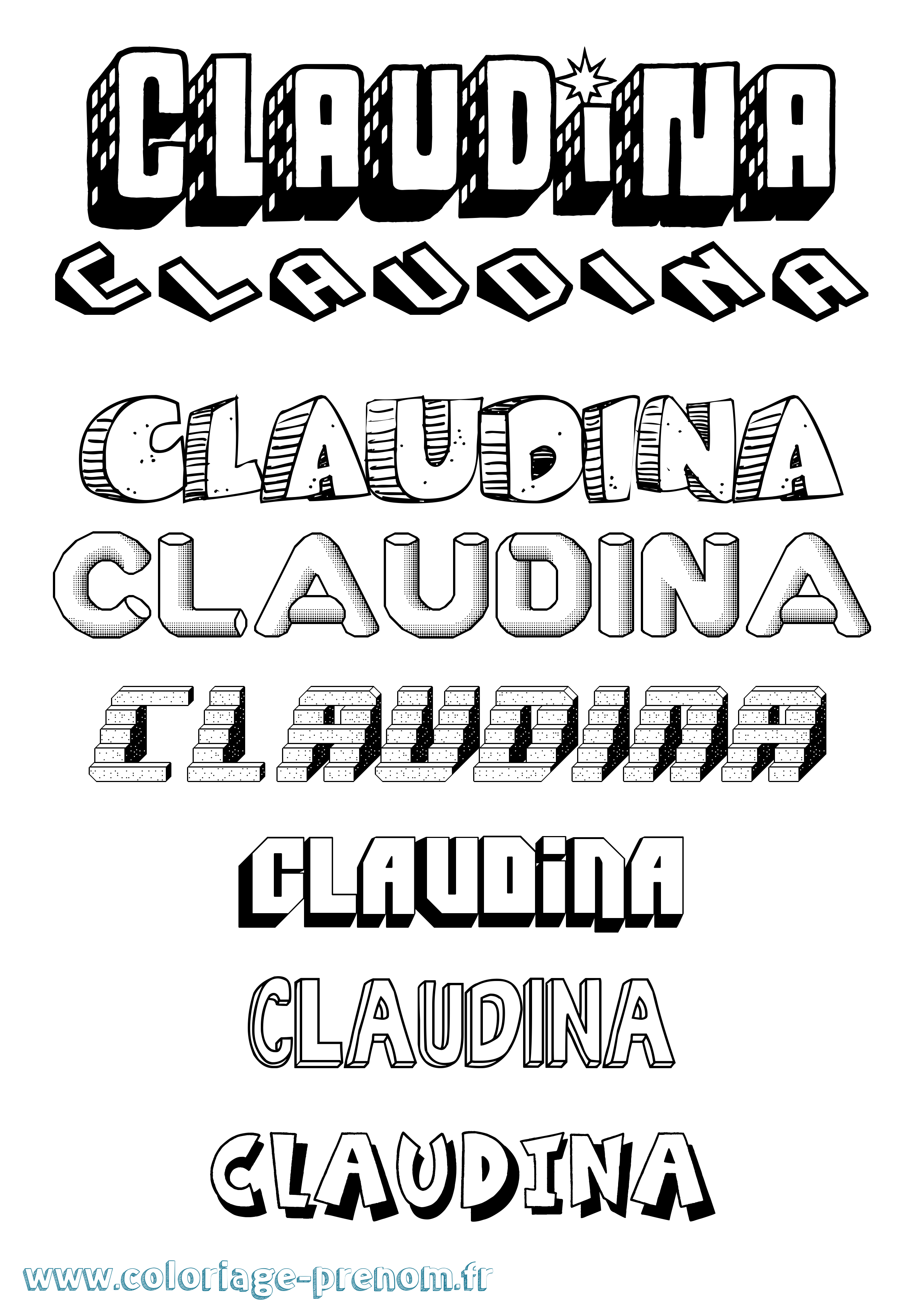 Coloriage Claudina Effet 3D Coloriage prénom Claudina Effet 3D