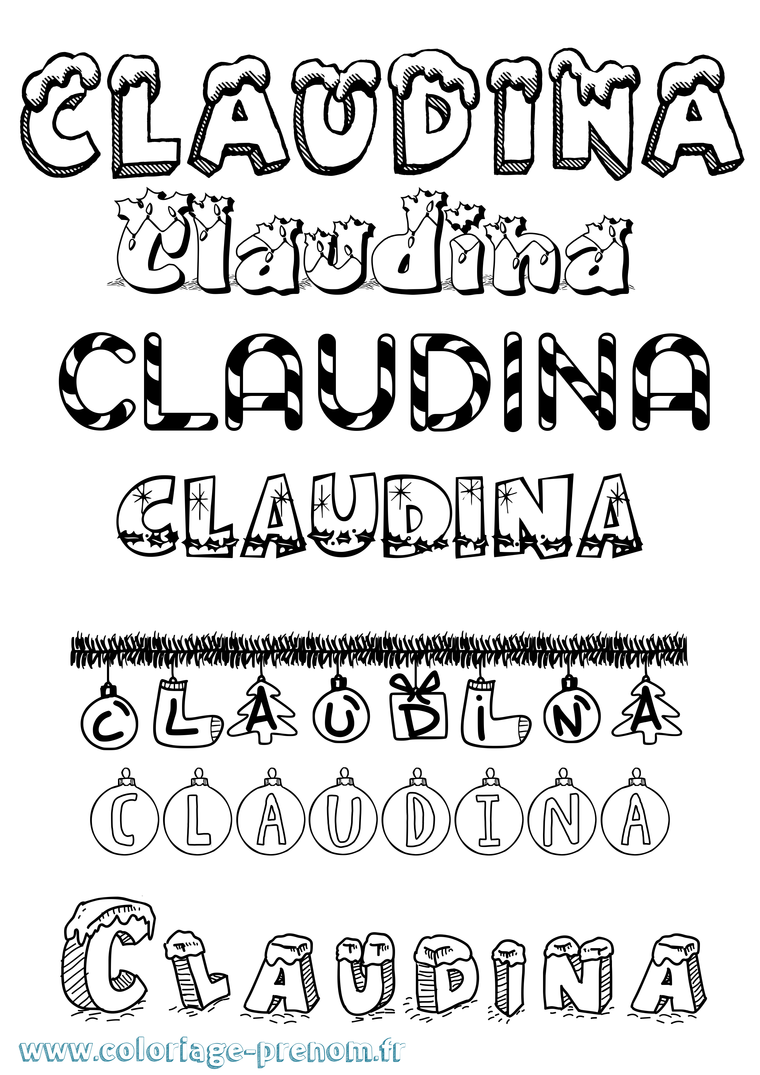 Coloriage Claudina Noël Coloriage prénom Claudina Noël