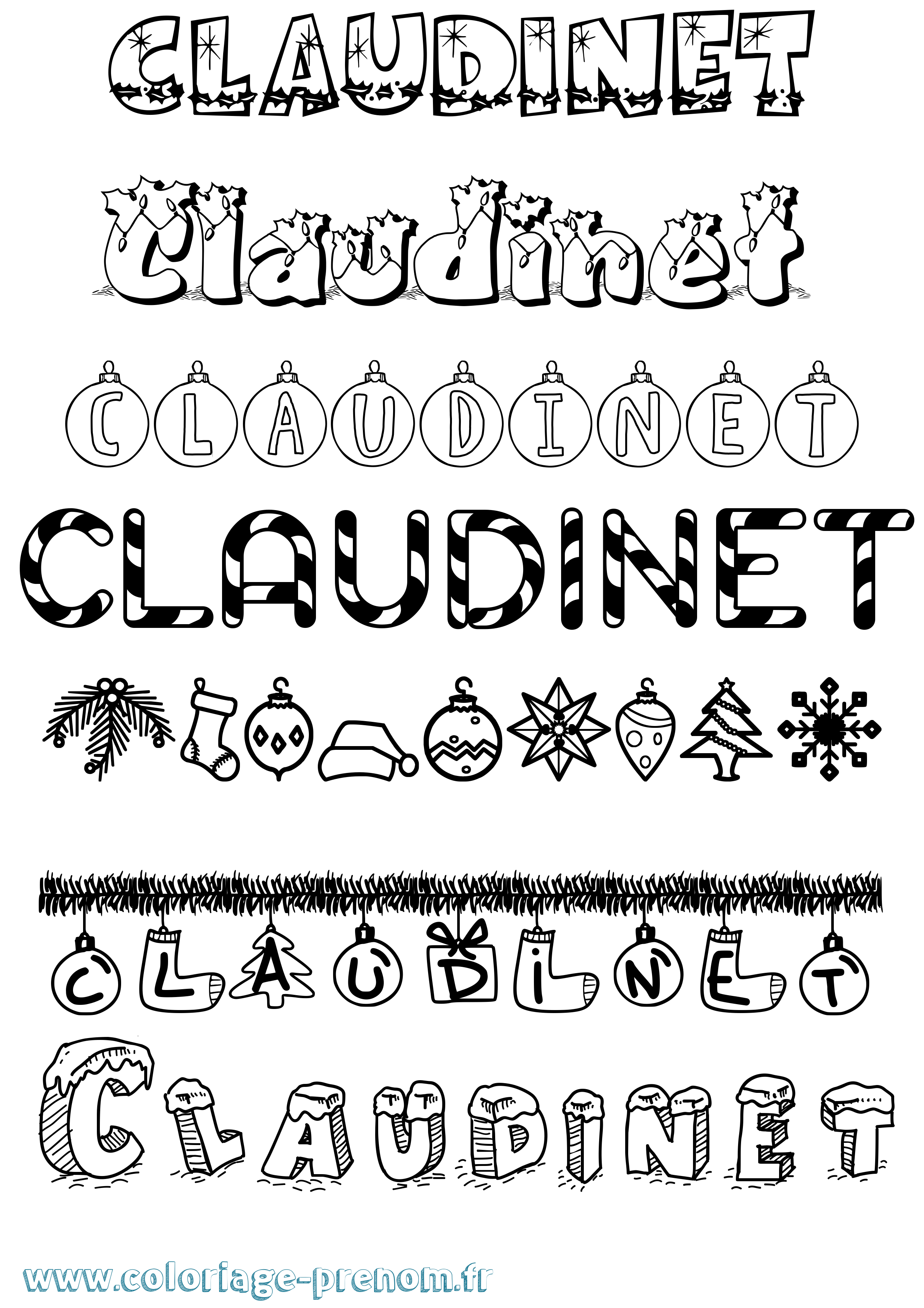 Coloriage Claudinet Noël Coloriage prénom Claudinet Noël