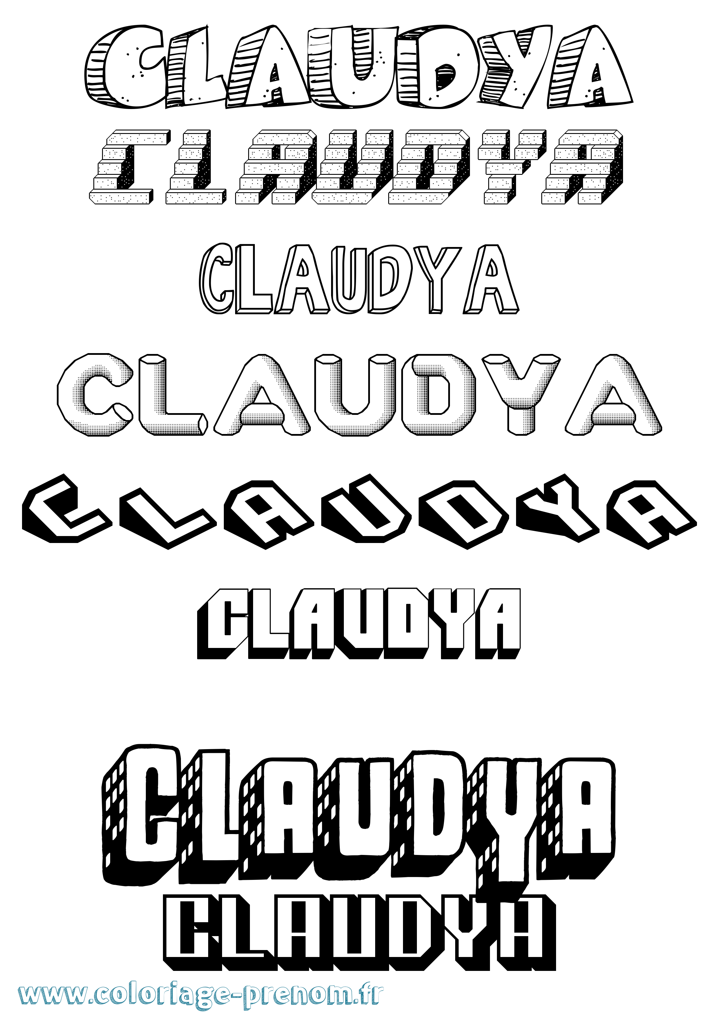 Coloriage Claudya Effet 3D Coloriage prénom Claudya Effet 3D