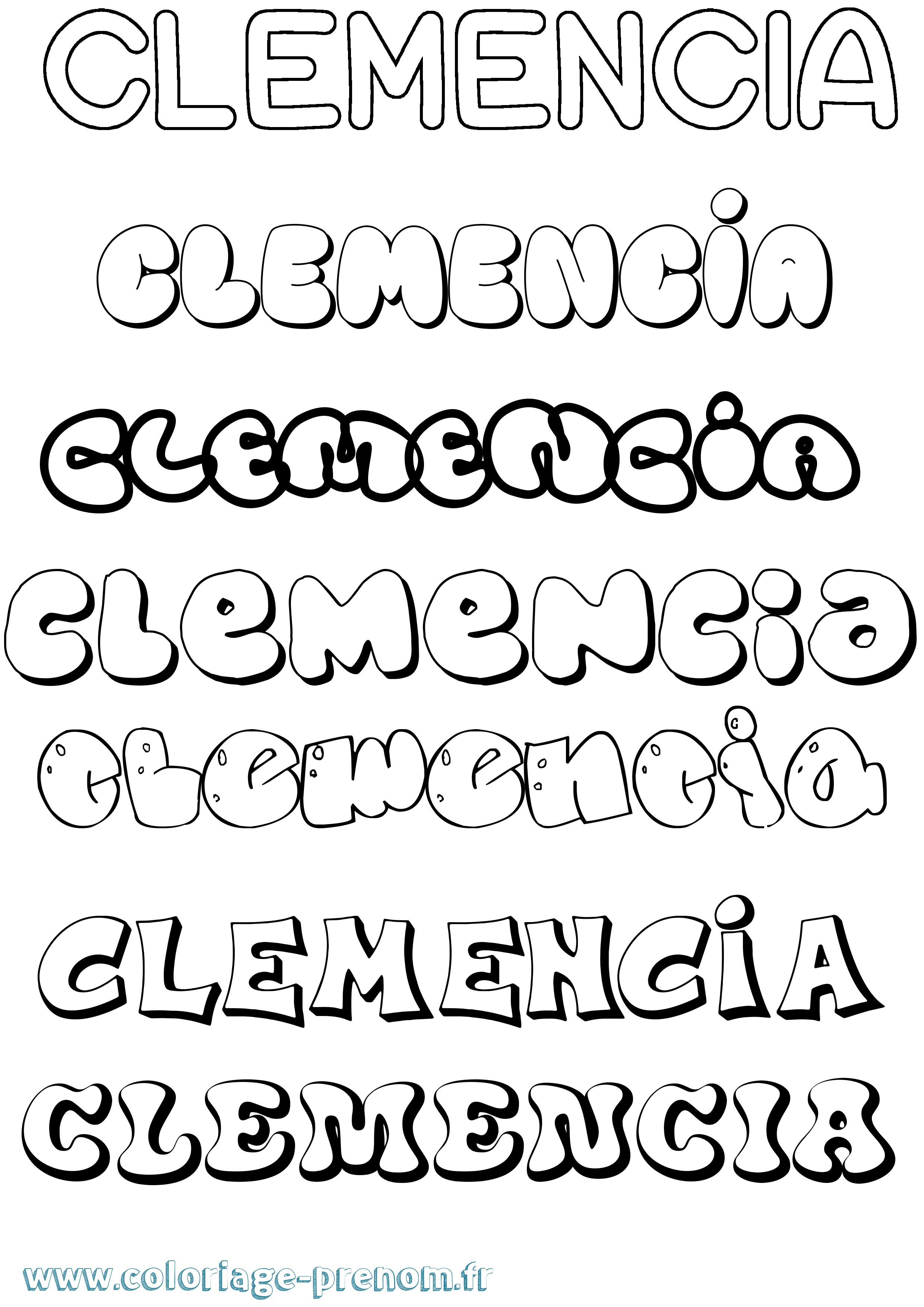 Coloriage Clemencia Bubble Coloriage prénom Clemencia Bubble