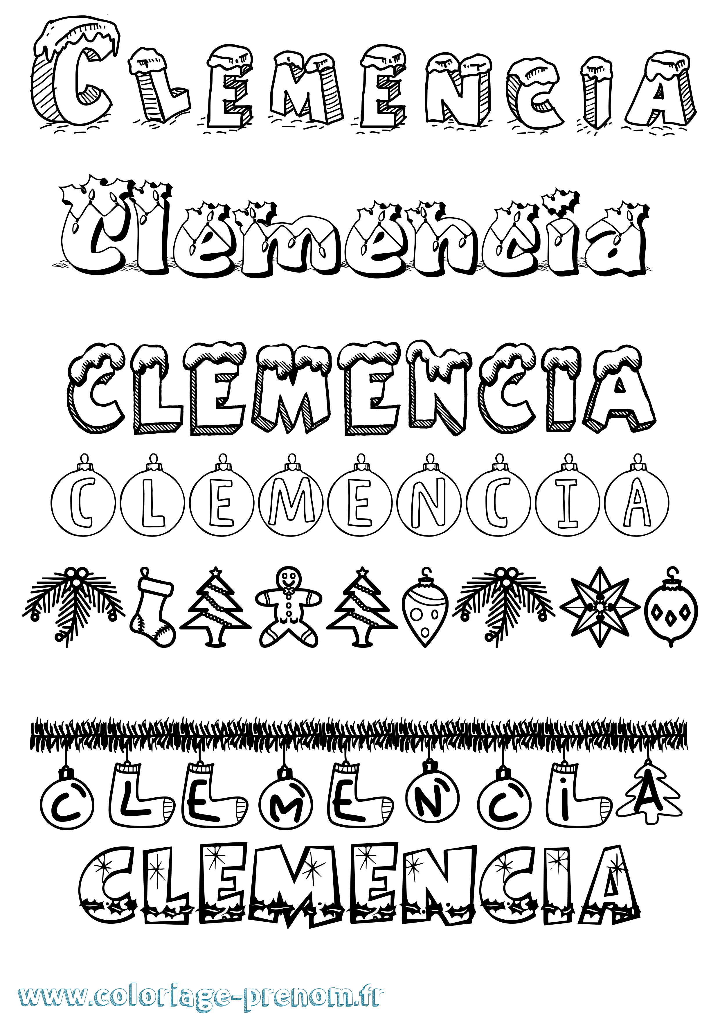 Coloriage Clemencia Noël Coloriage prénom Clemencia Noël