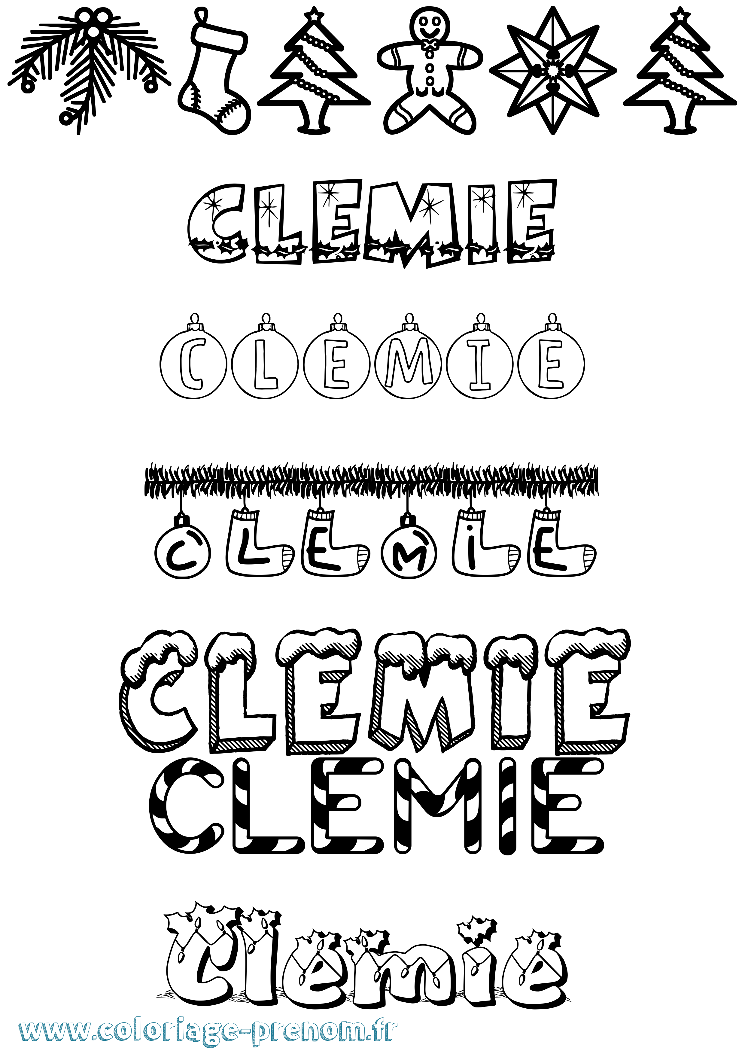 Coloriage Clemie Noël Coloriage prénom Clemie Noël