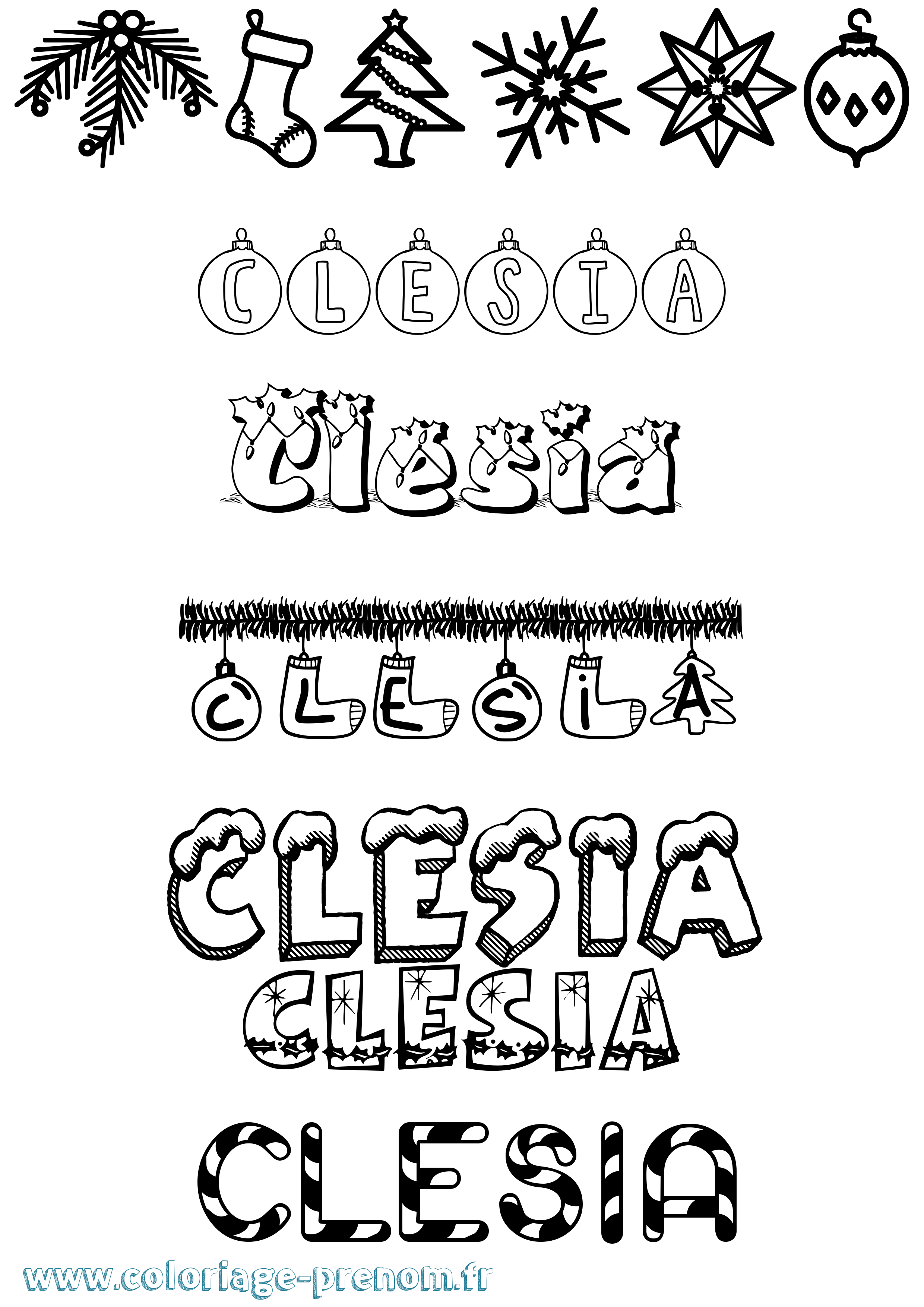 Coloriage Clesia Noël Coloriage prénom Clesia Noël