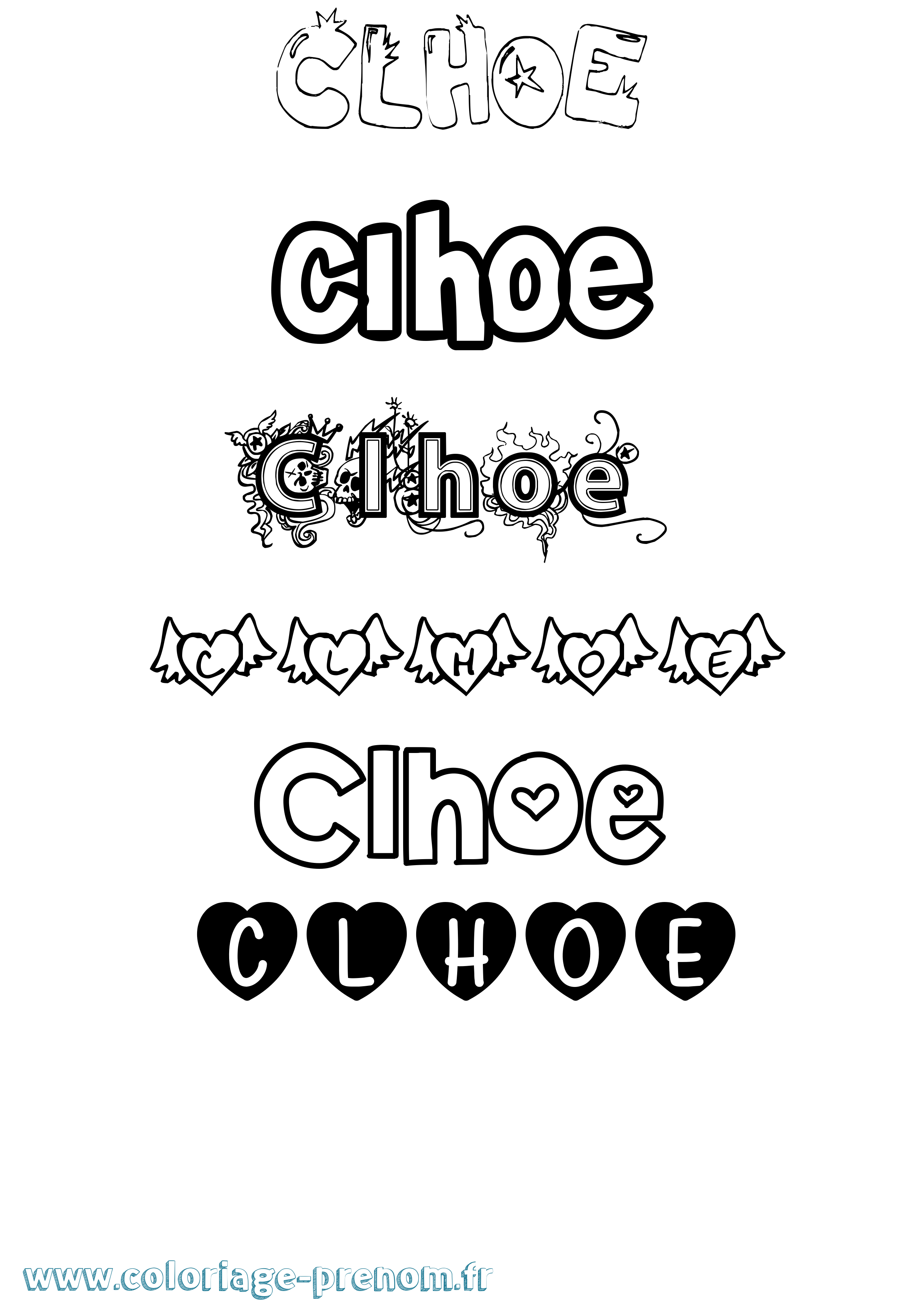Coloriage Clhoe Girly Coloriage prénom Clhoe Girly