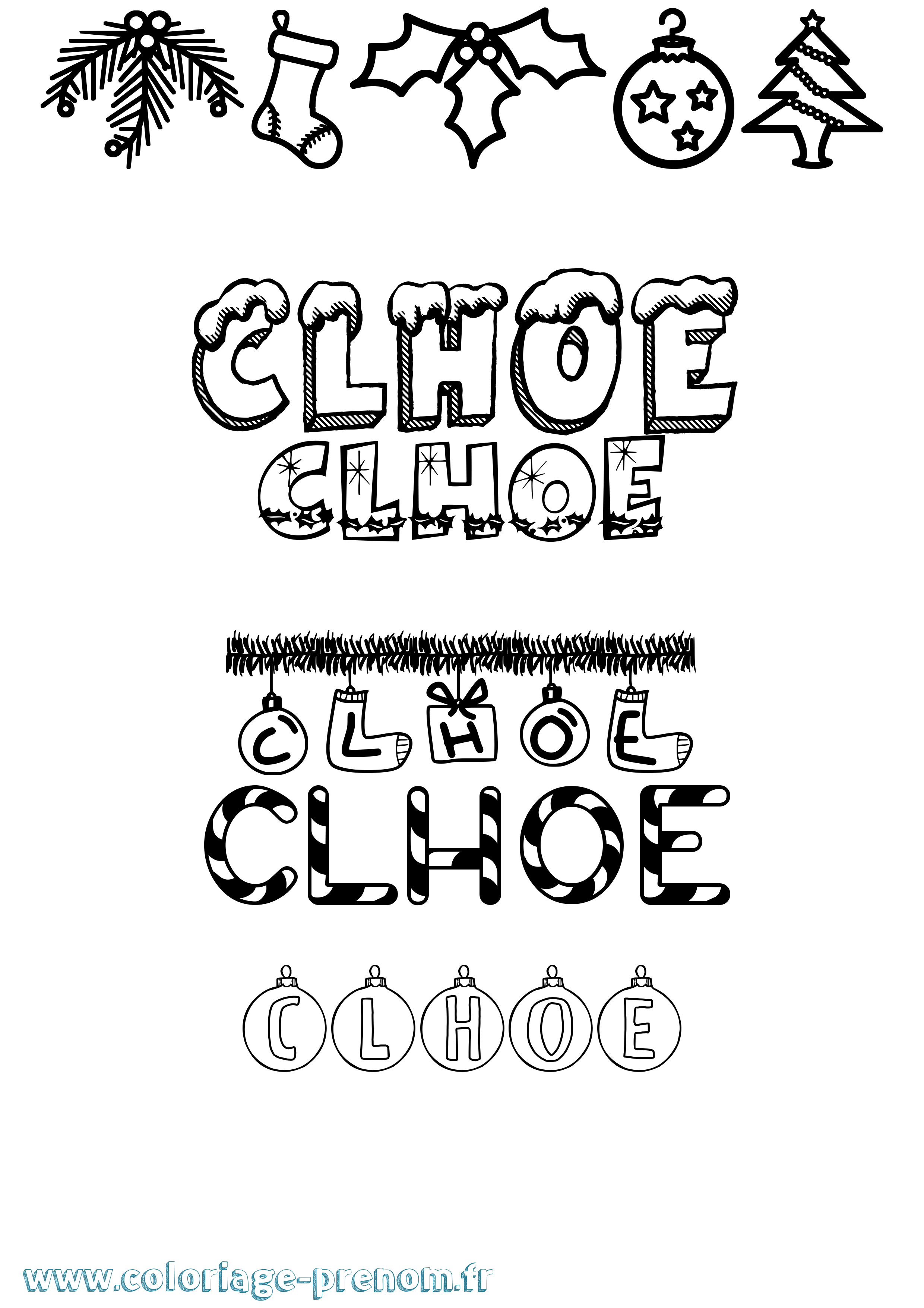 Coloriage Clhoe Noël Coloriage prénom Clhoe Noël