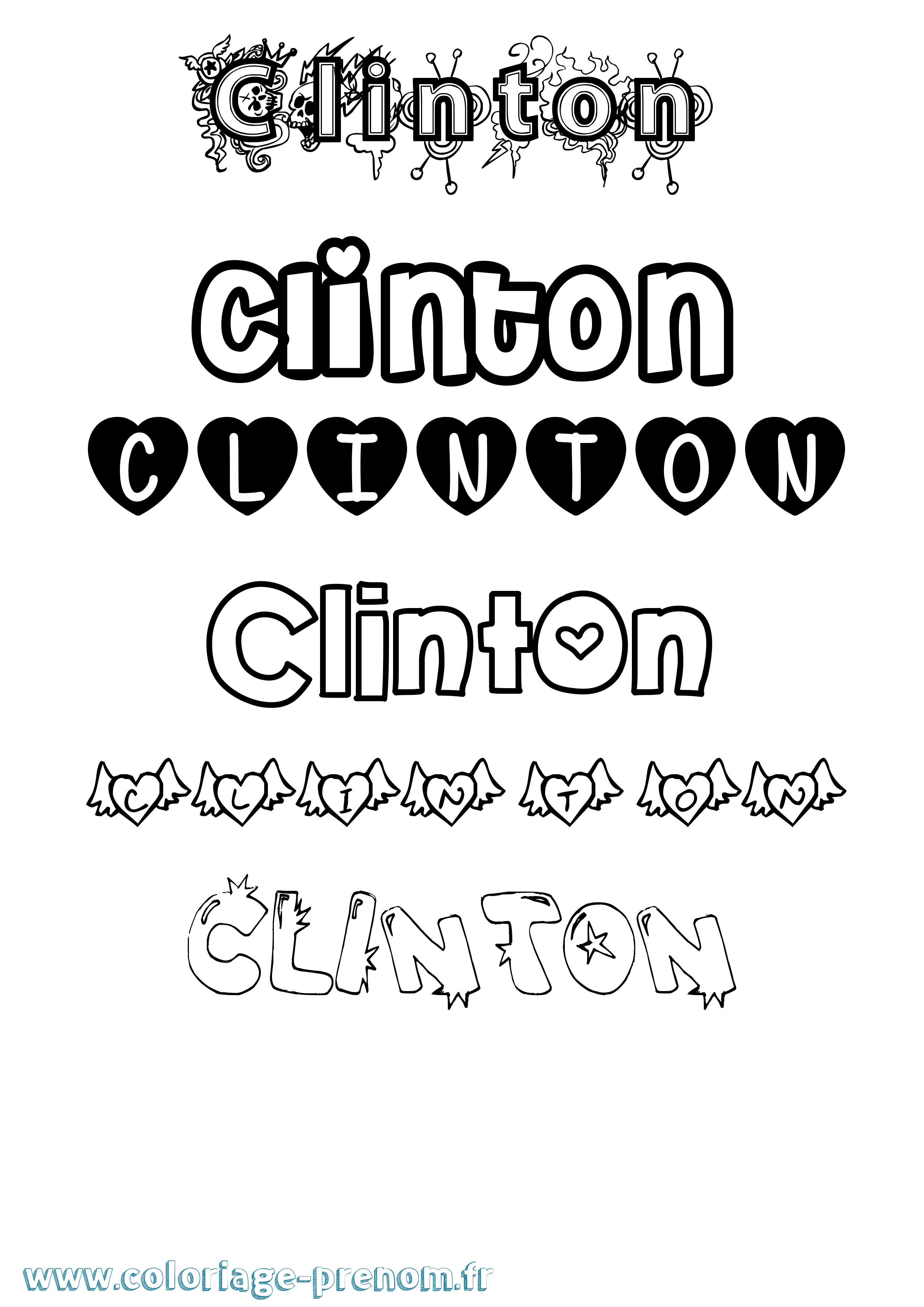 Coloriage Clinton Girly Coloriage prénom Clinton Girly