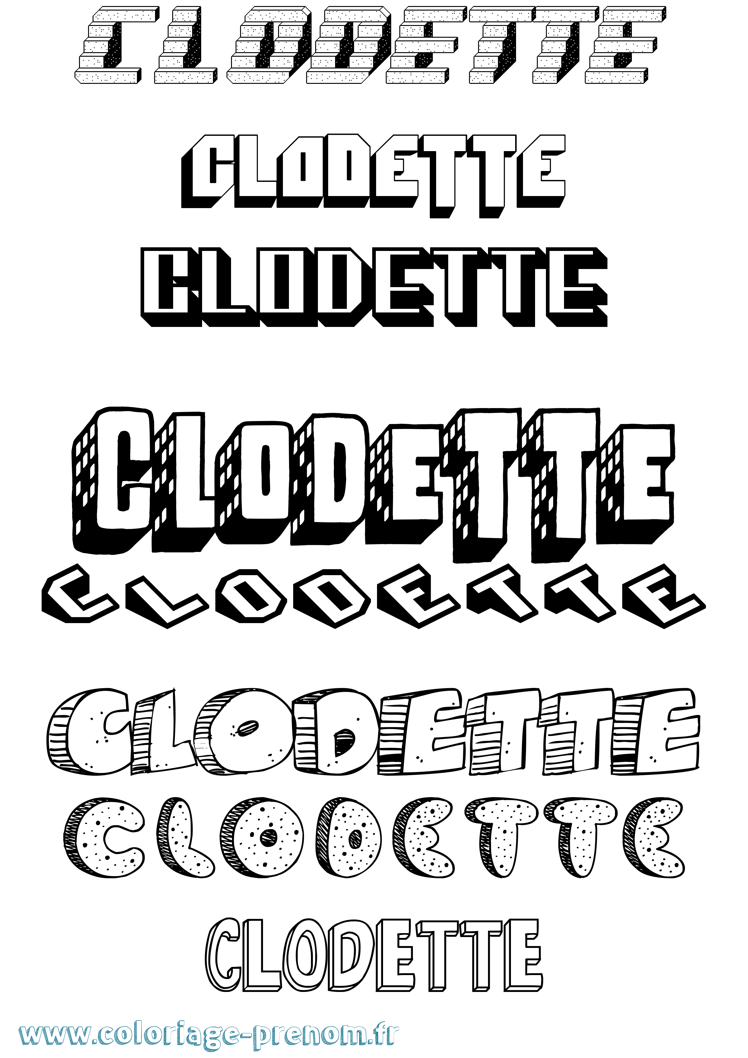 Coloriage Clodette Effet 3D Coloriage prénom Clodette Effet 3D