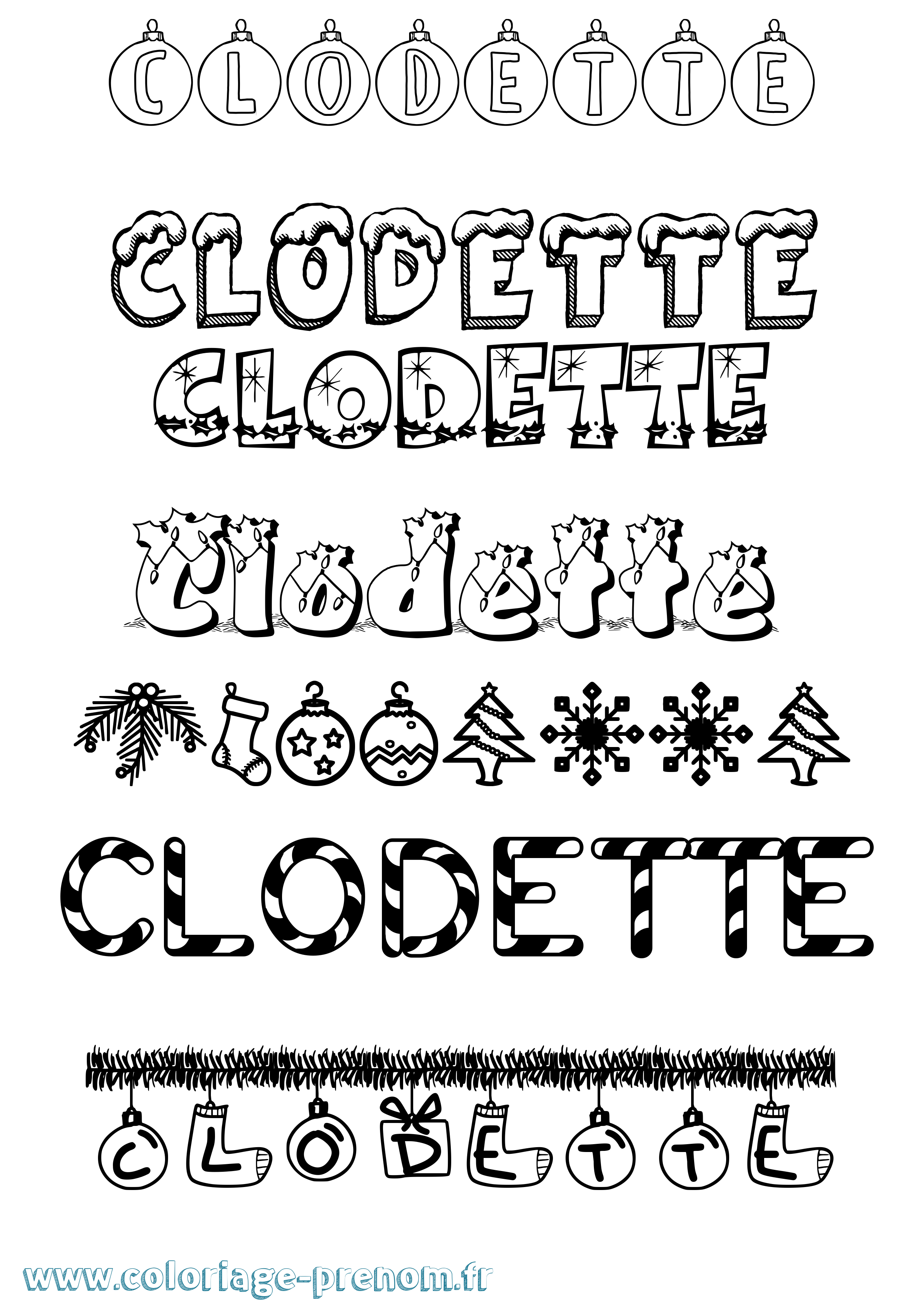 Coloriage Clodette Noël Coloriage prénom Clodette Noël