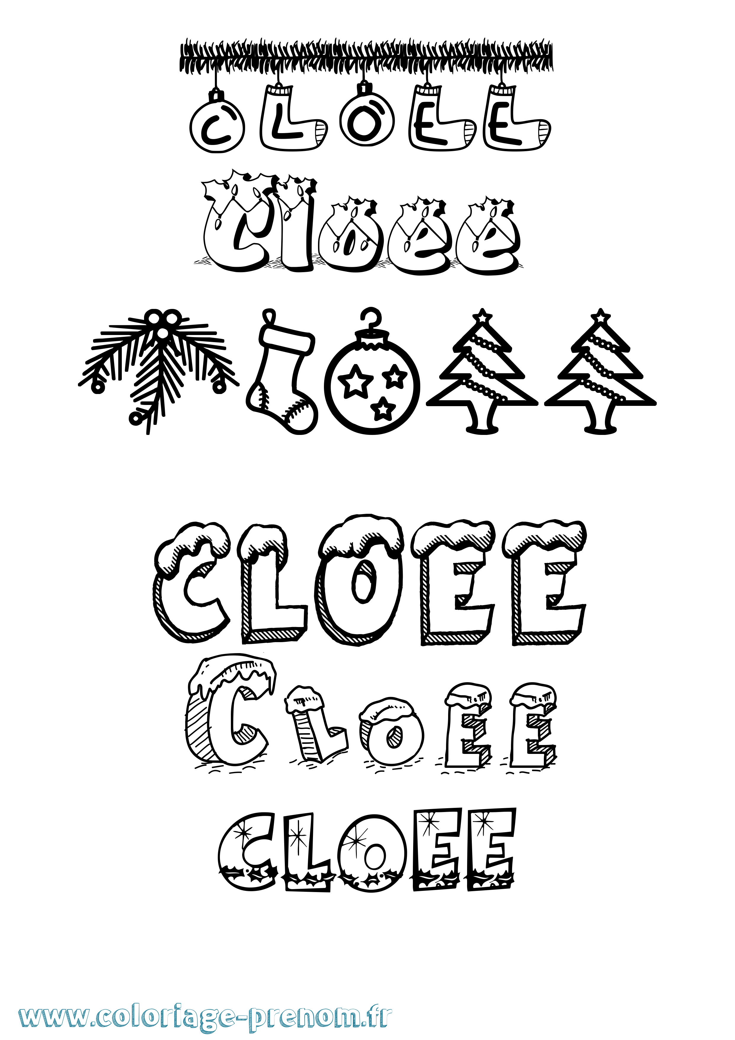Coloriage Cloee Noël Coloriage prénom Cloee Noël