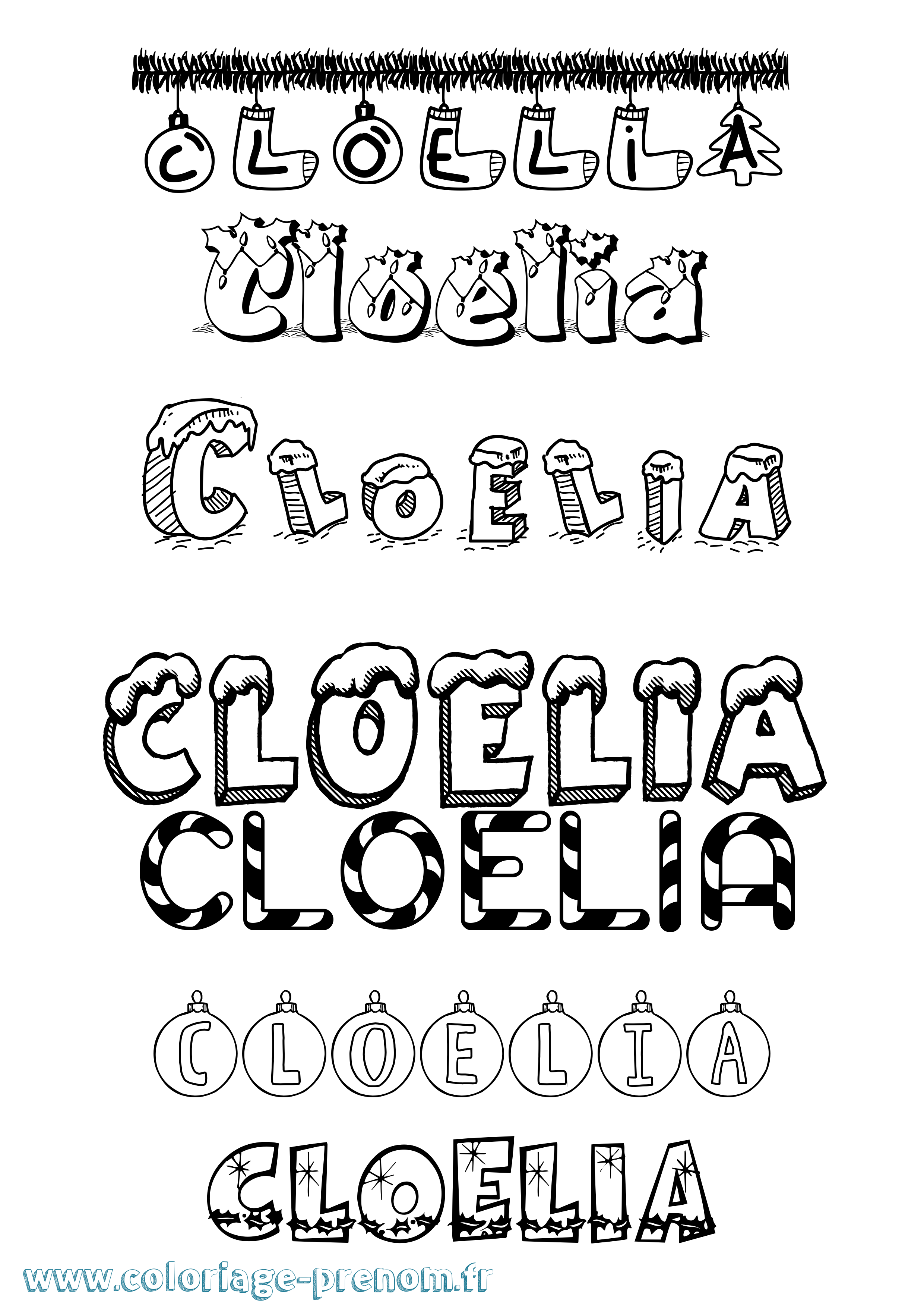 Coloriage Cloelia Noël Coloriage prénom Cloelia Noël