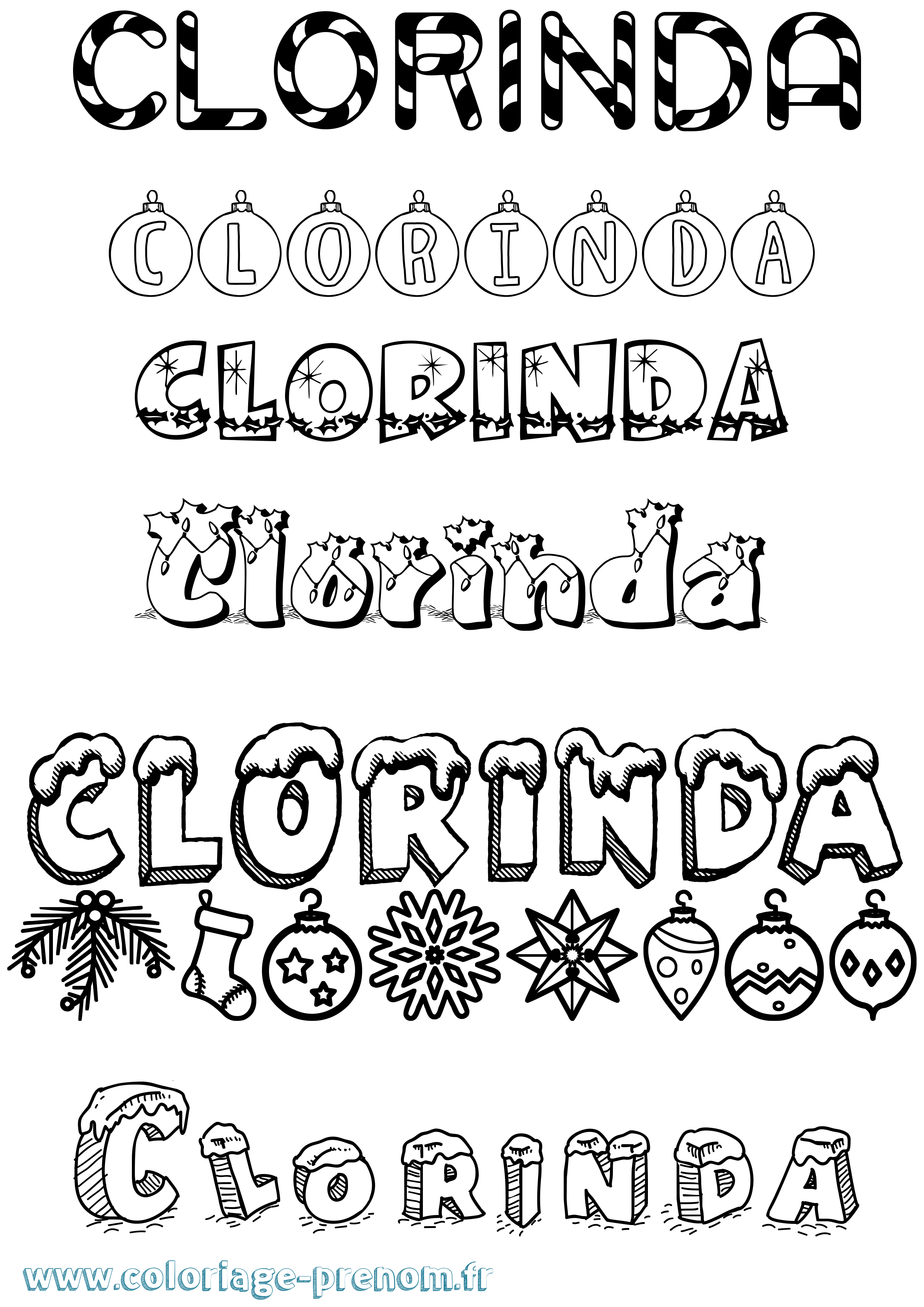 Coloriage Clorinda Noël Coloriage prénom Clorinda Noël