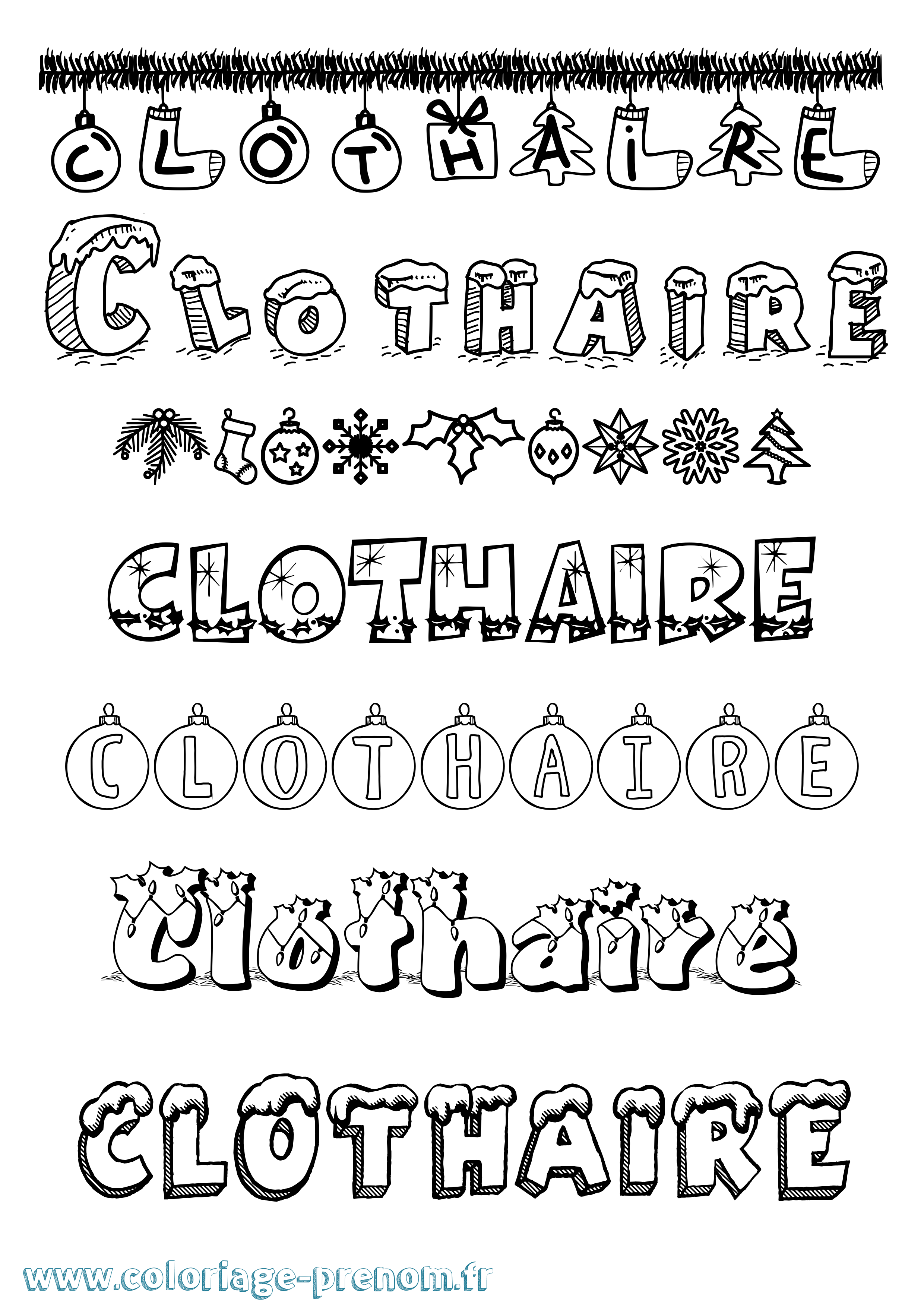 Coloriage Clothaire Noël Coloriage prénom Clothaire Noël