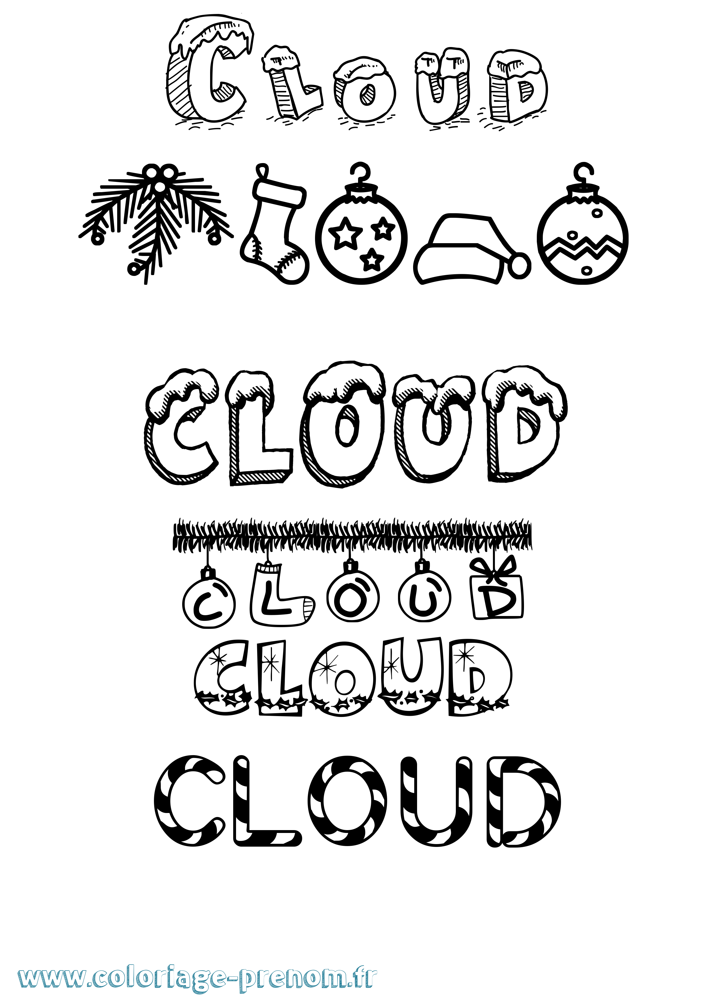 Coloriage Cloud Noël Coloriage prénom Cloud Noël