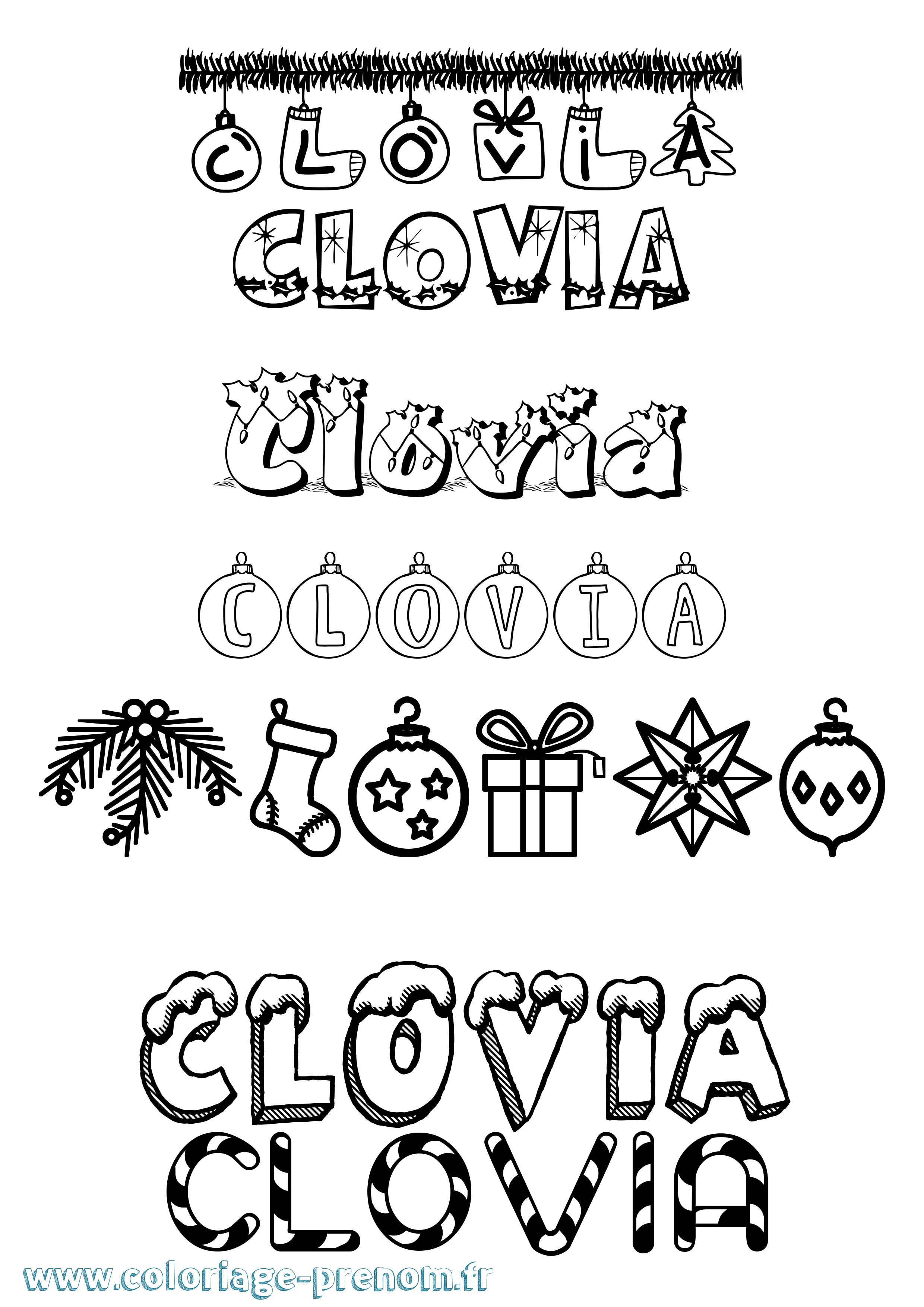 Coloriage Clovia Noël Coloriage prénom Clovia Noël