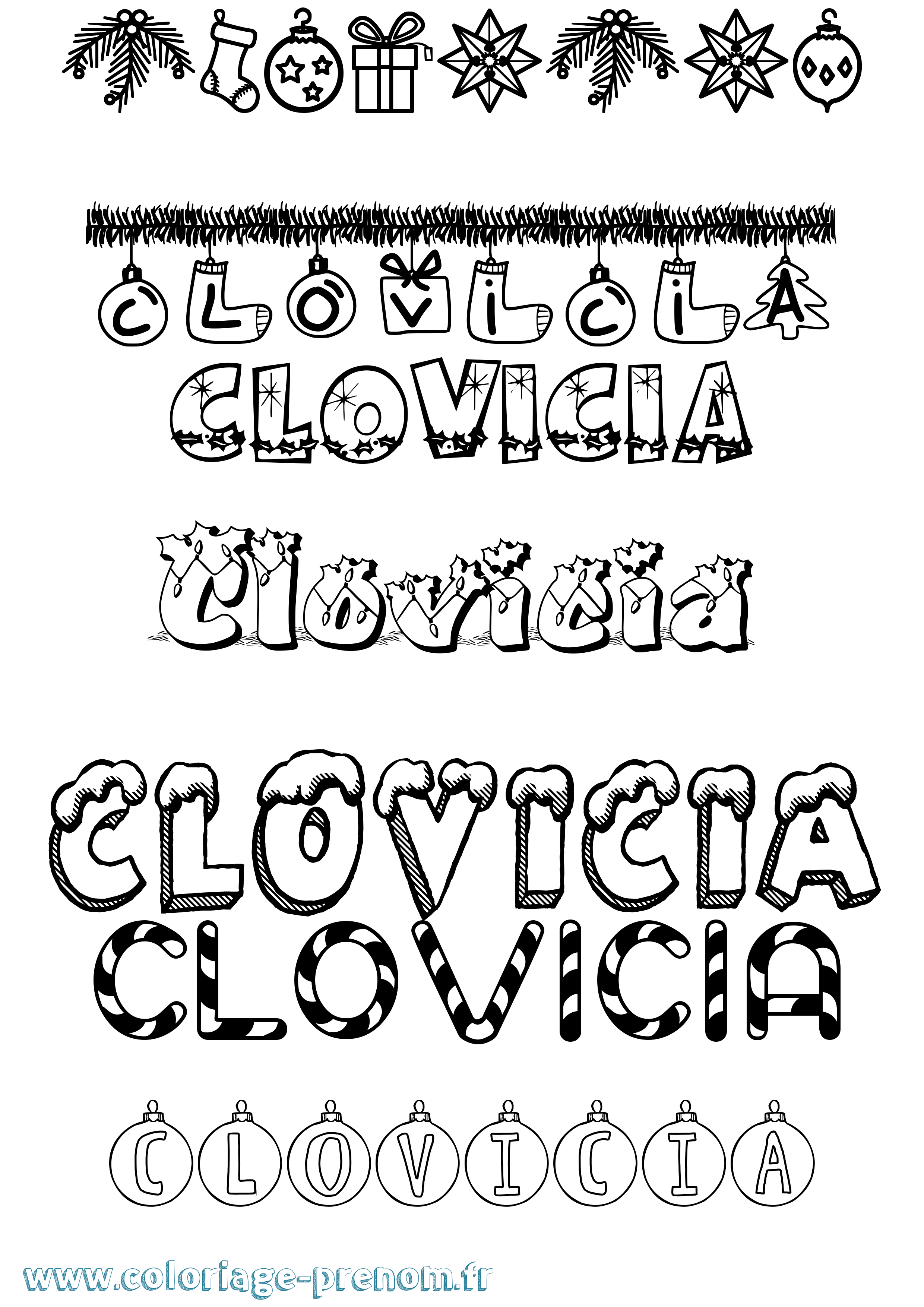 Coloriage Clovicia Noël Coloriage prénom Clovicia Noël