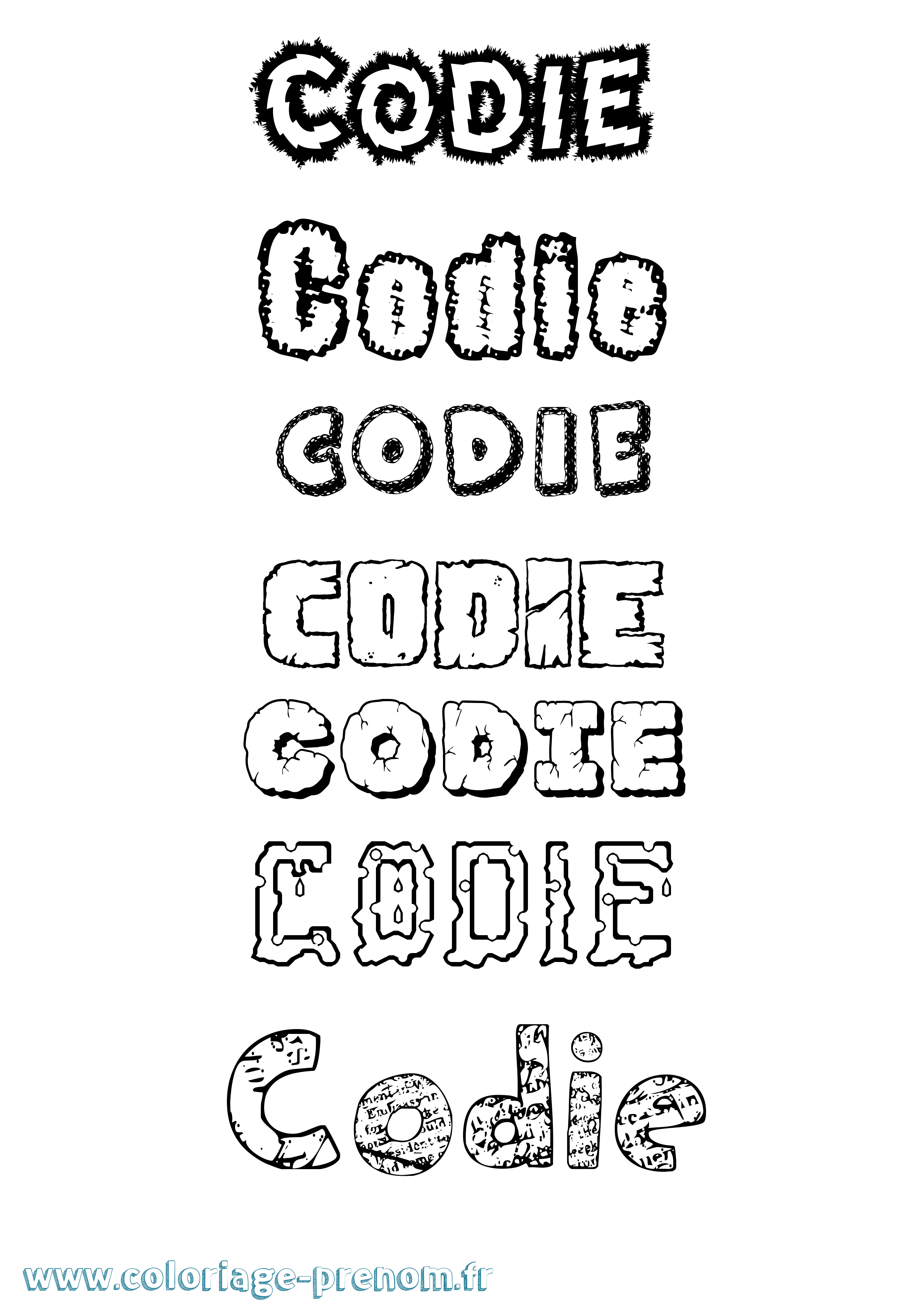 Coloriage Codie Destructuré Coloriage prénom Codie Destructuré