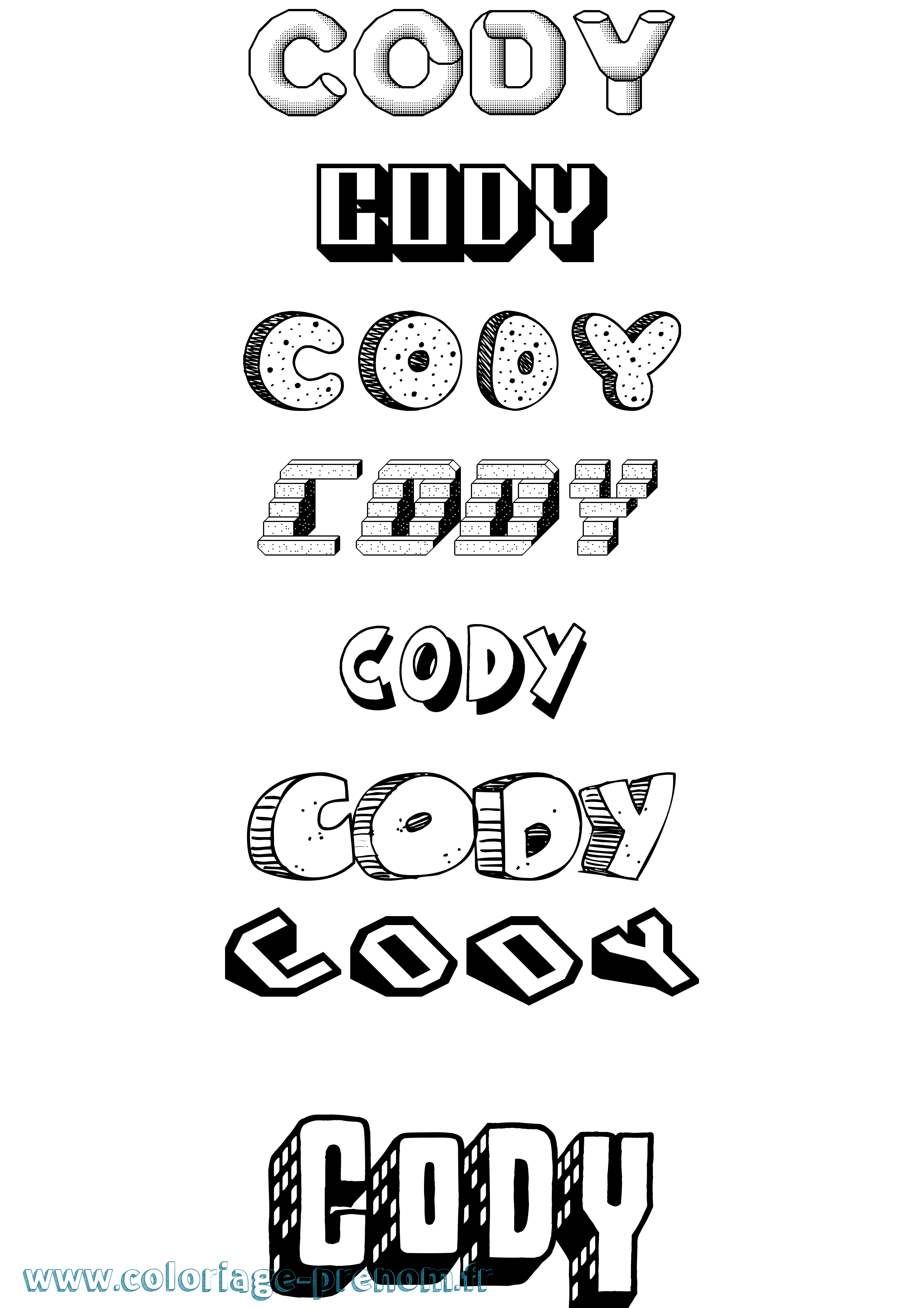 Coloriage Cody Effet 3D Coloriage prénom Cody Effet 3D