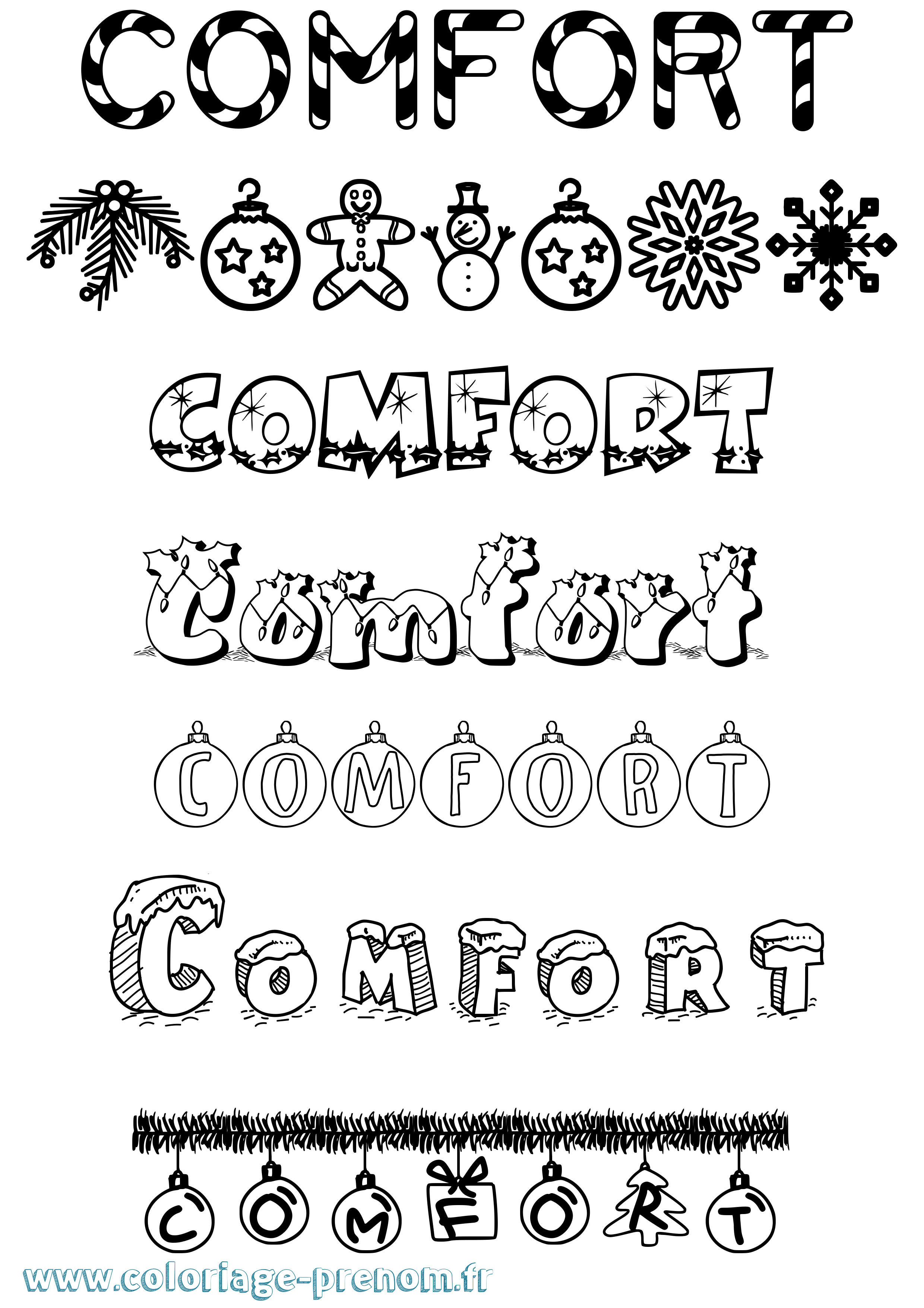 Coloriage Comfort Noël Coloriage prénom Comfort Noël