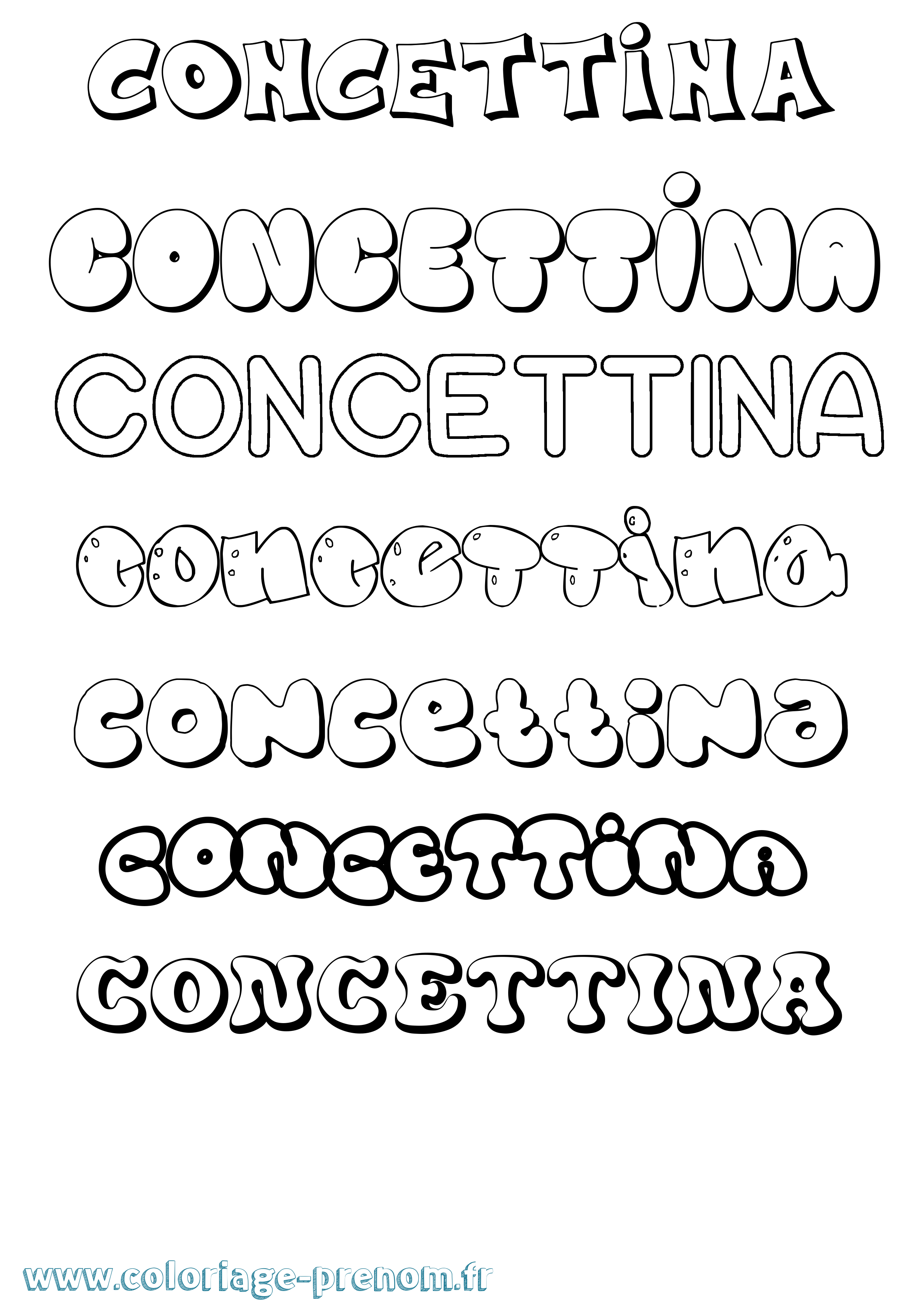 Coloriage Concettina Bubble Coloriage prénom Concettina Bubble
