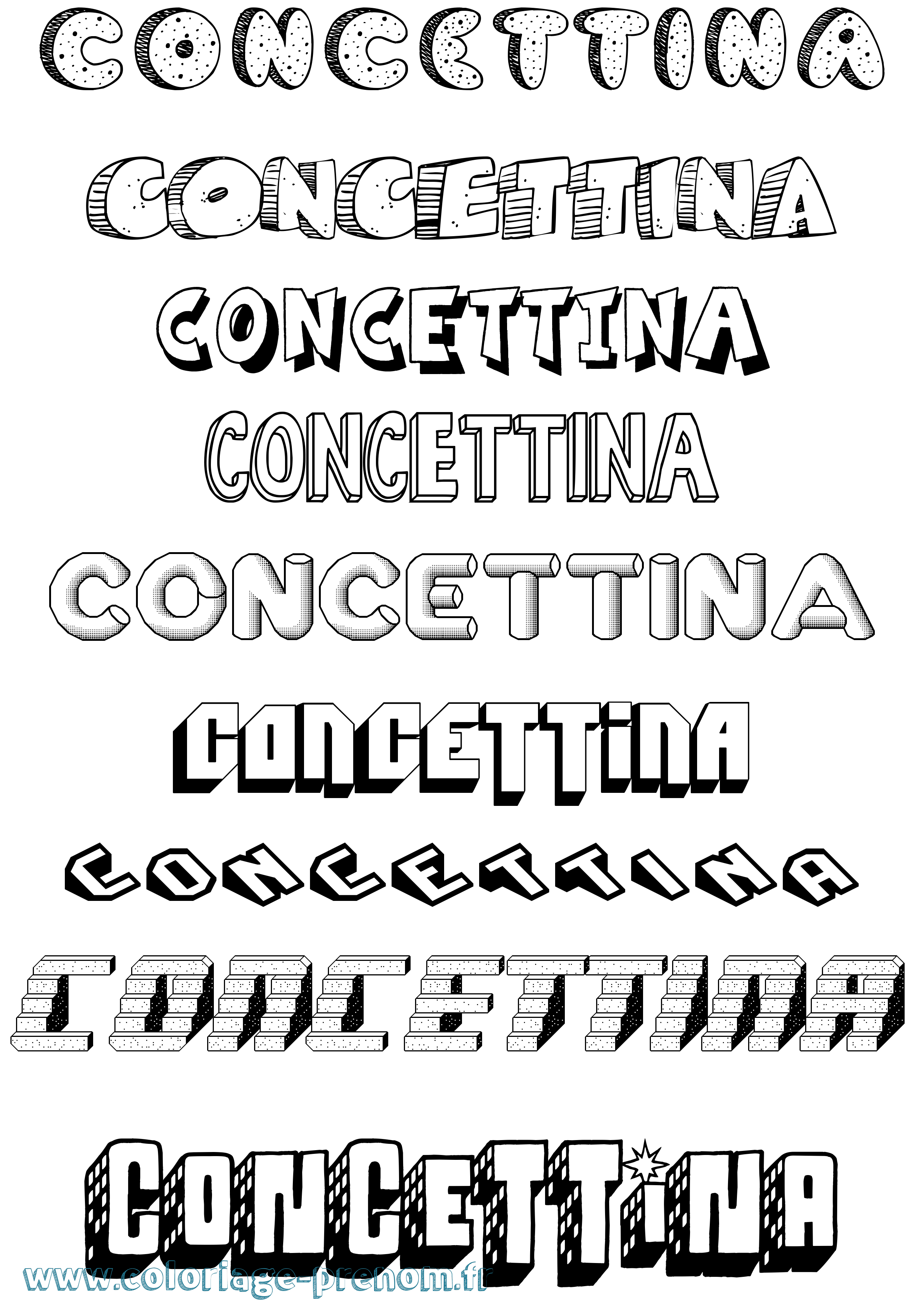 Coloriage Concettina Effet 3D Coloriage prénom Concettina Effet 3D