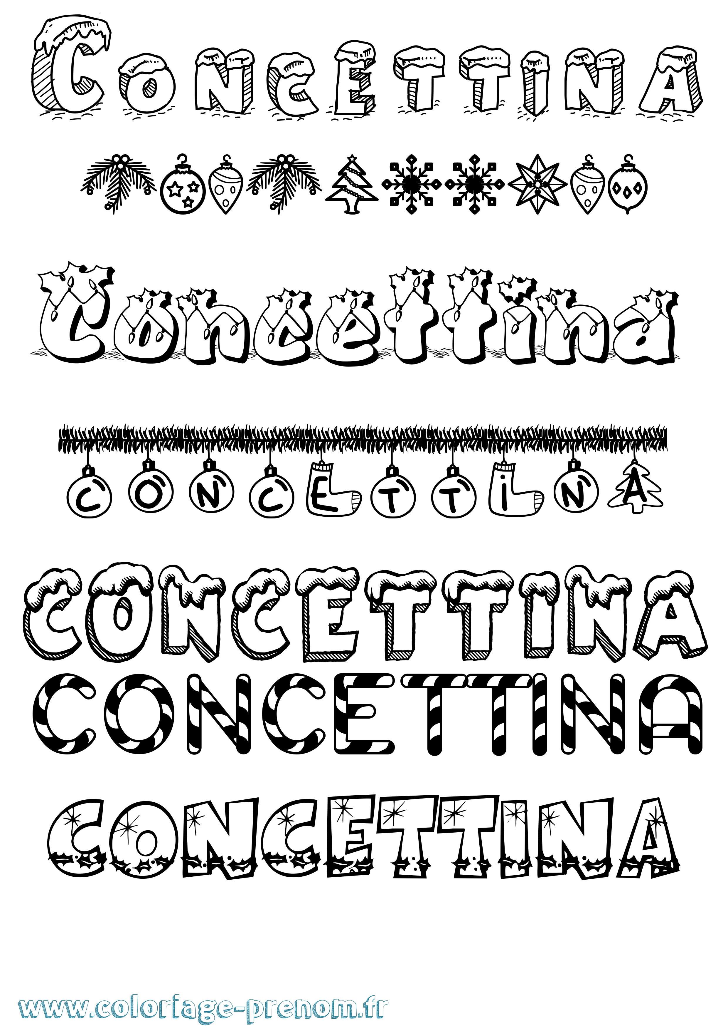 Coloriage Concettina Noël Coloriage prénom Concettina Noël