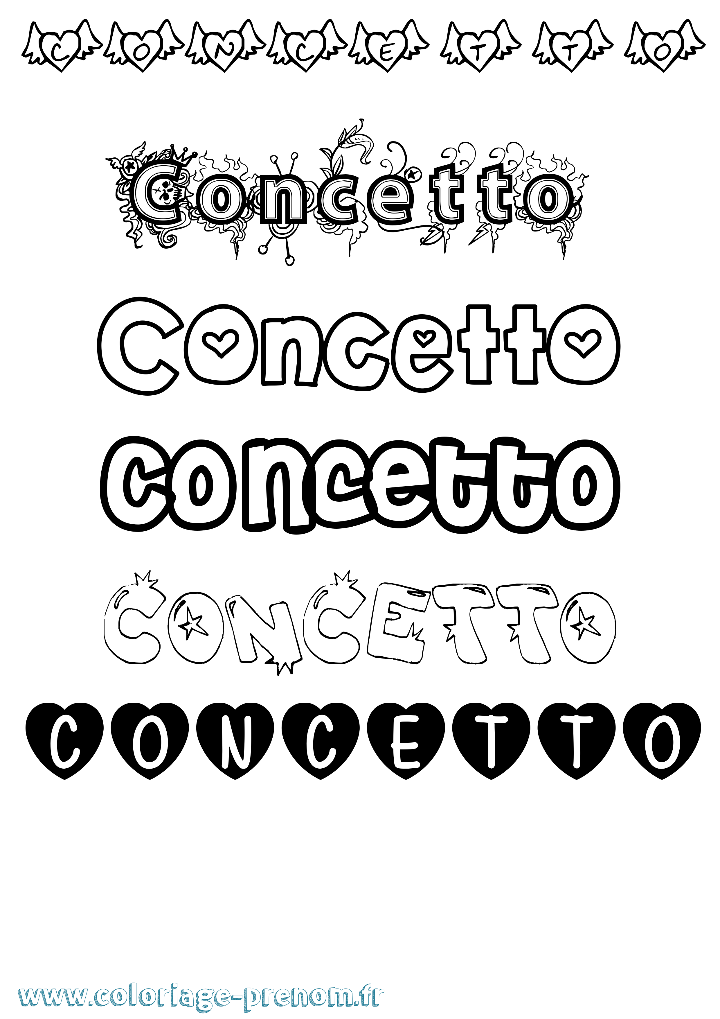 Coloriage Concetto Girly Coloriage prénom Concetto Girly