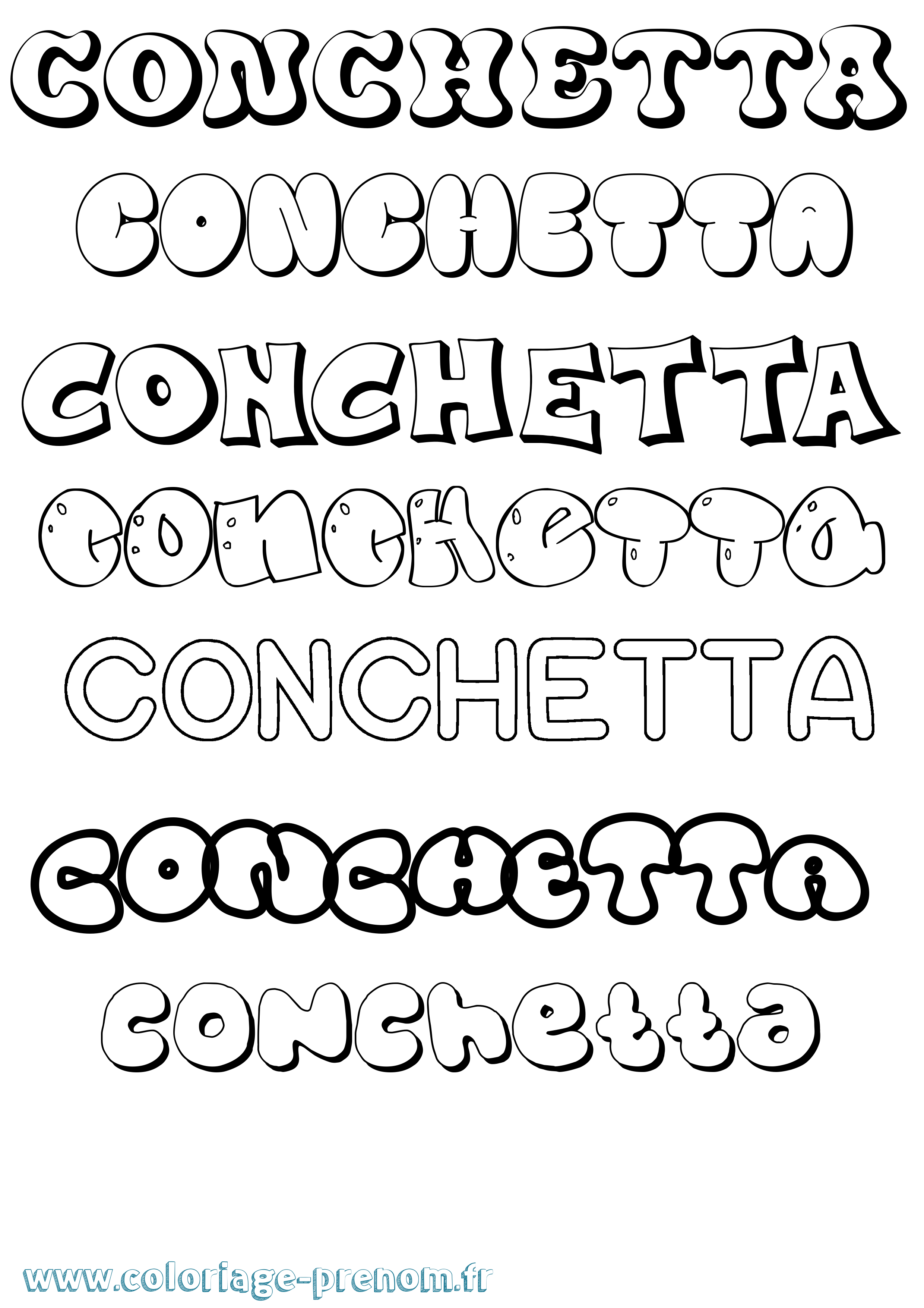 Coloriage Conchetta Bubble Coloriage prénom Conchetta Bubble