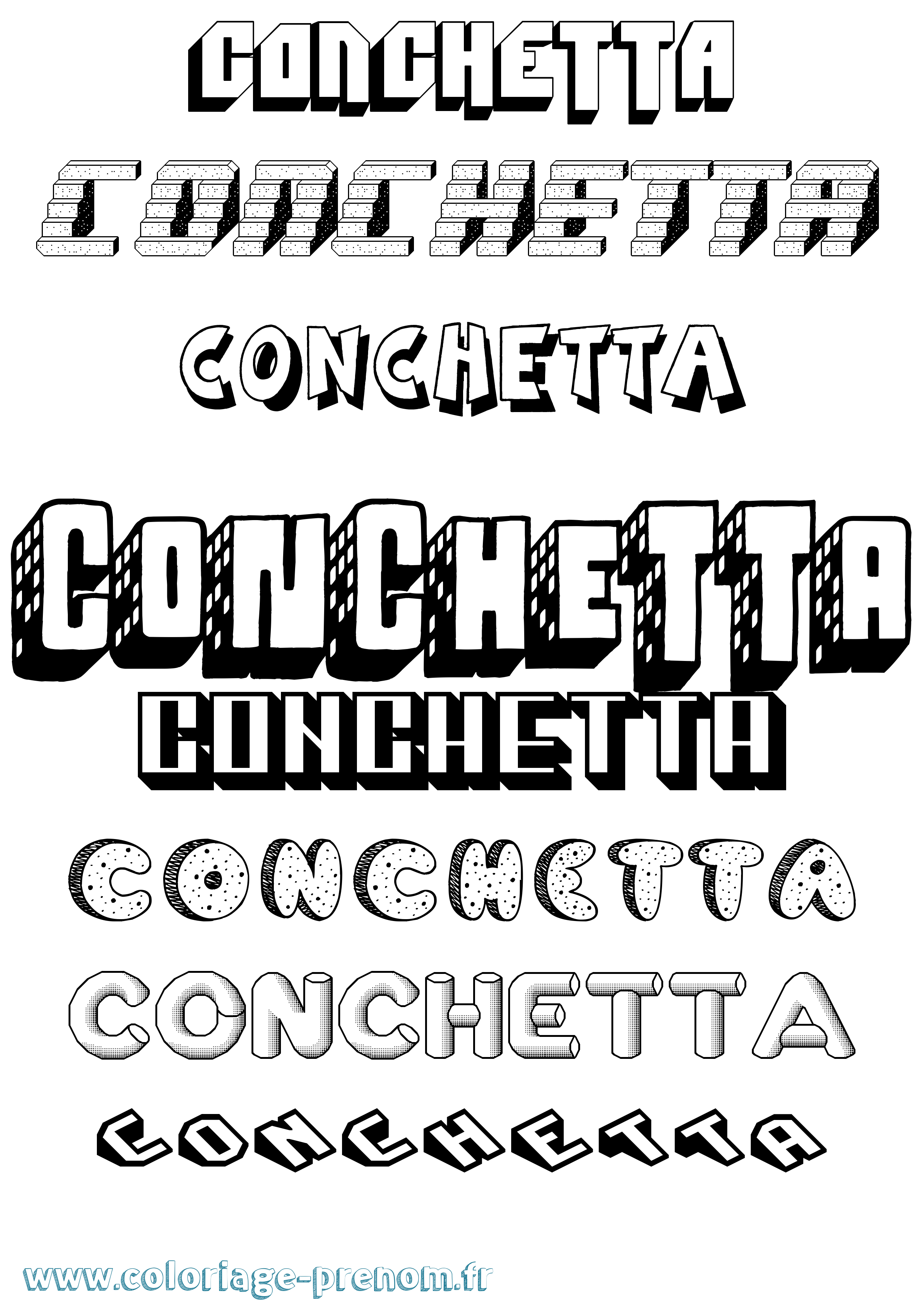 Coloriage Conchetta Effet 3D Coloriage prénom Conchetta Effet 3D