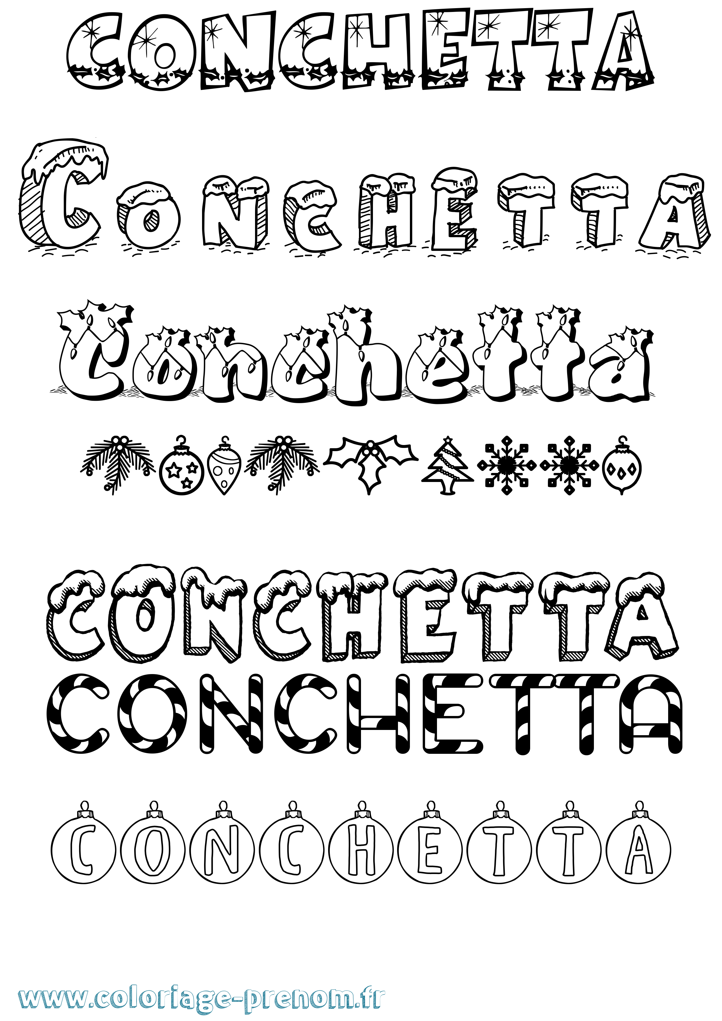 Coloriage Conchetta Noël Coloriage prénom Conchetta Noël