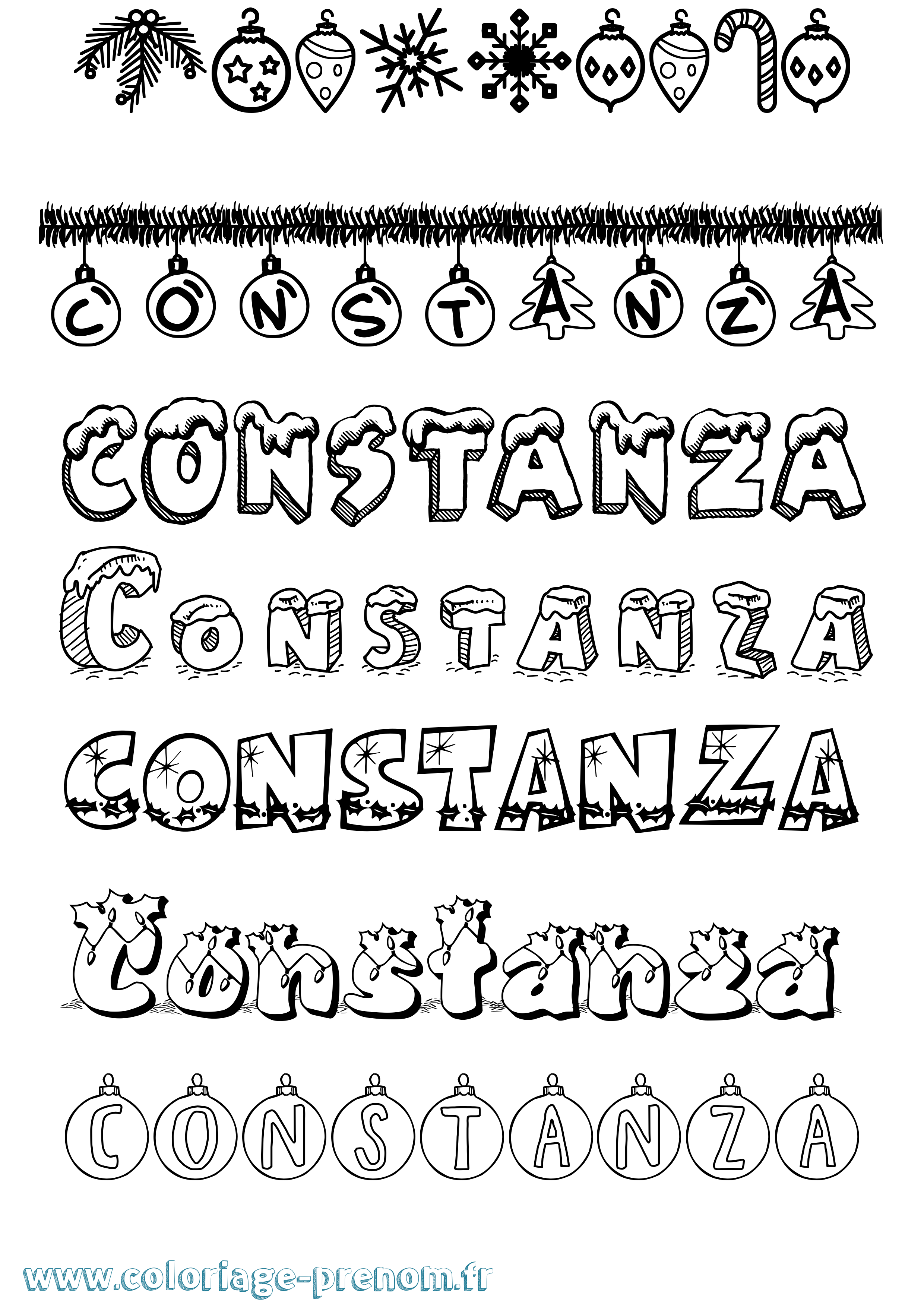 Coloriage Constanza Noël Coloriage prénom Constanza Noël