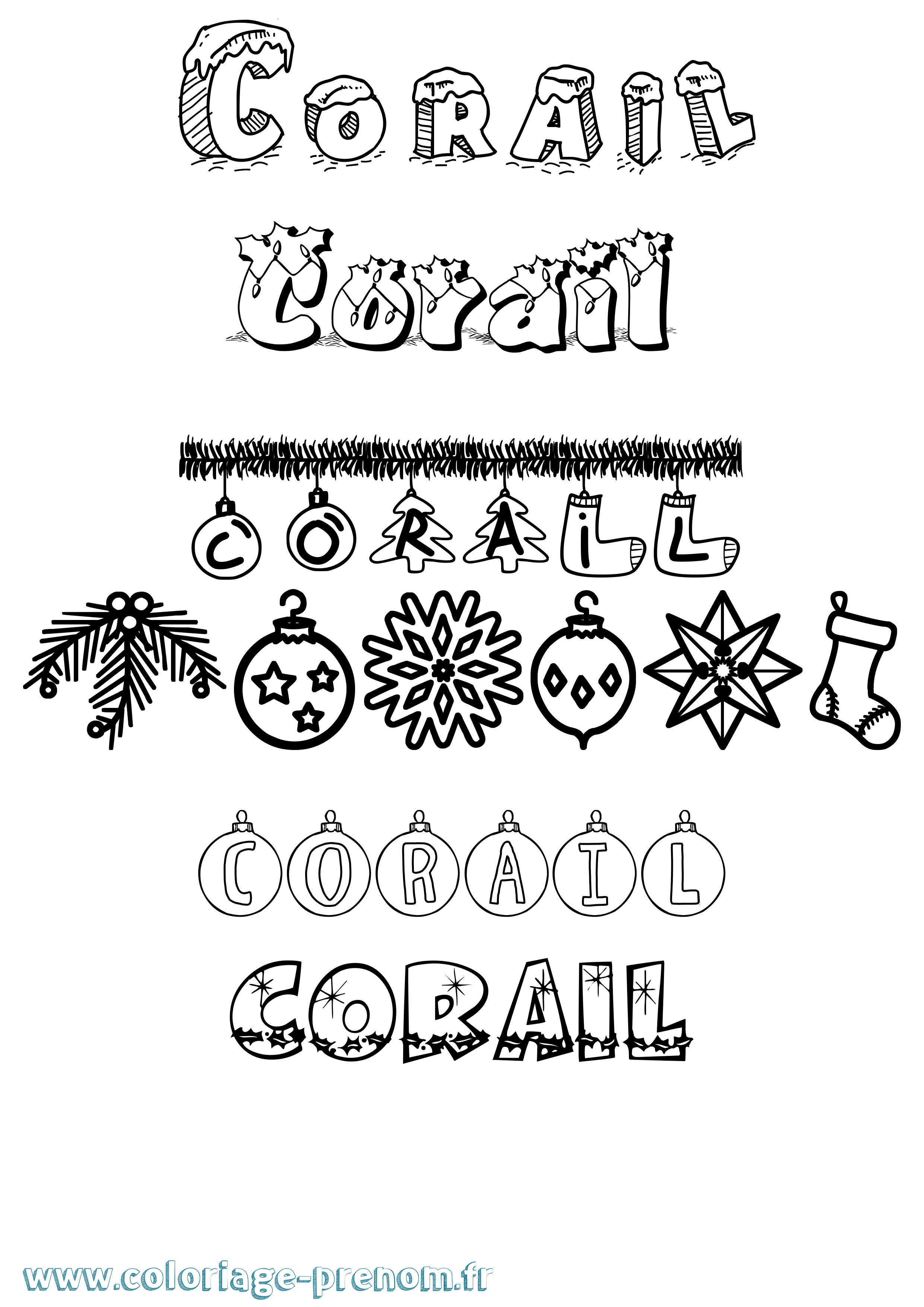 Coloriage Corail Noël Coloriage prénom Corail Noël