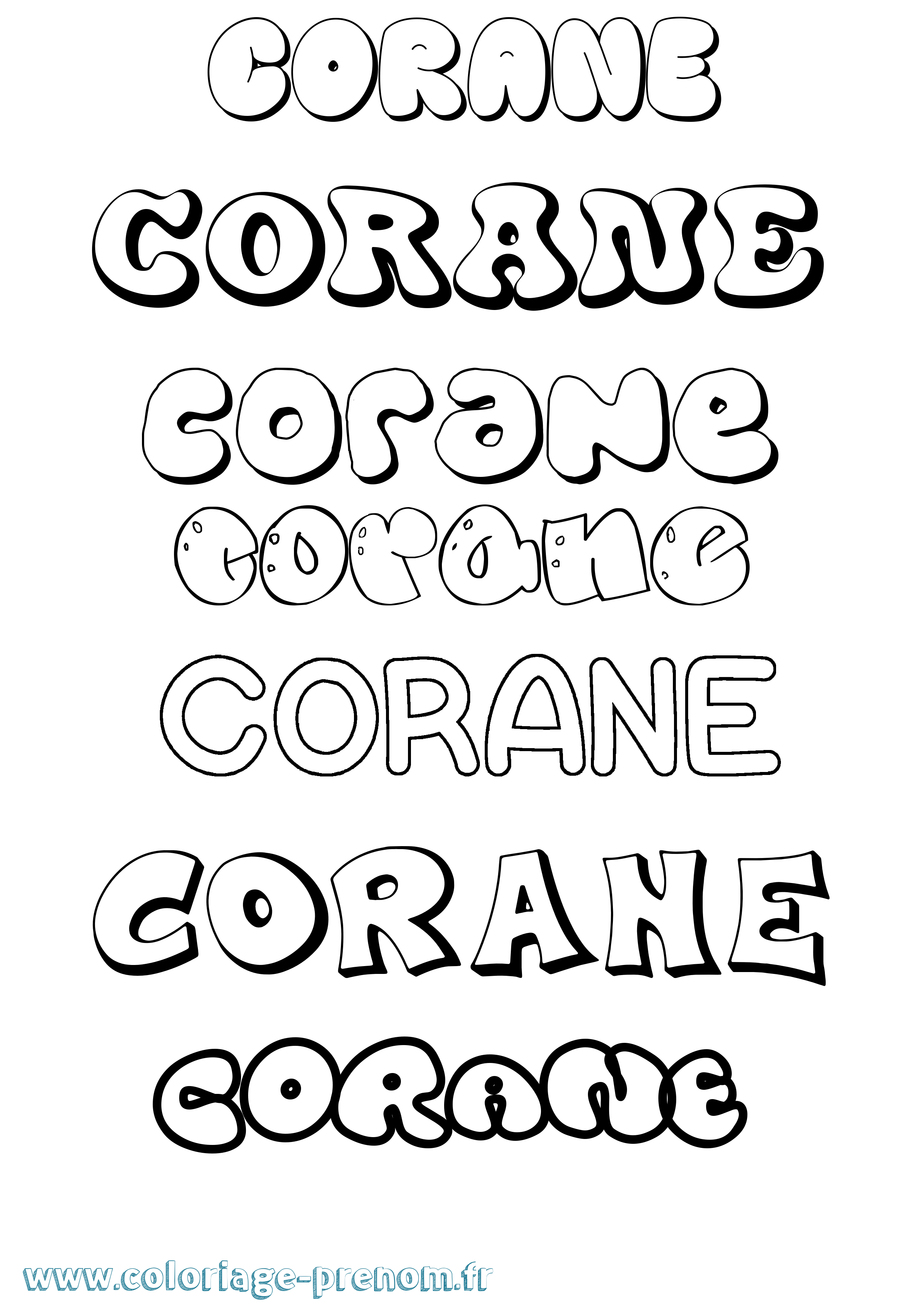 Coloriage Corane Bubble Coloriage prénom Corane Bubble