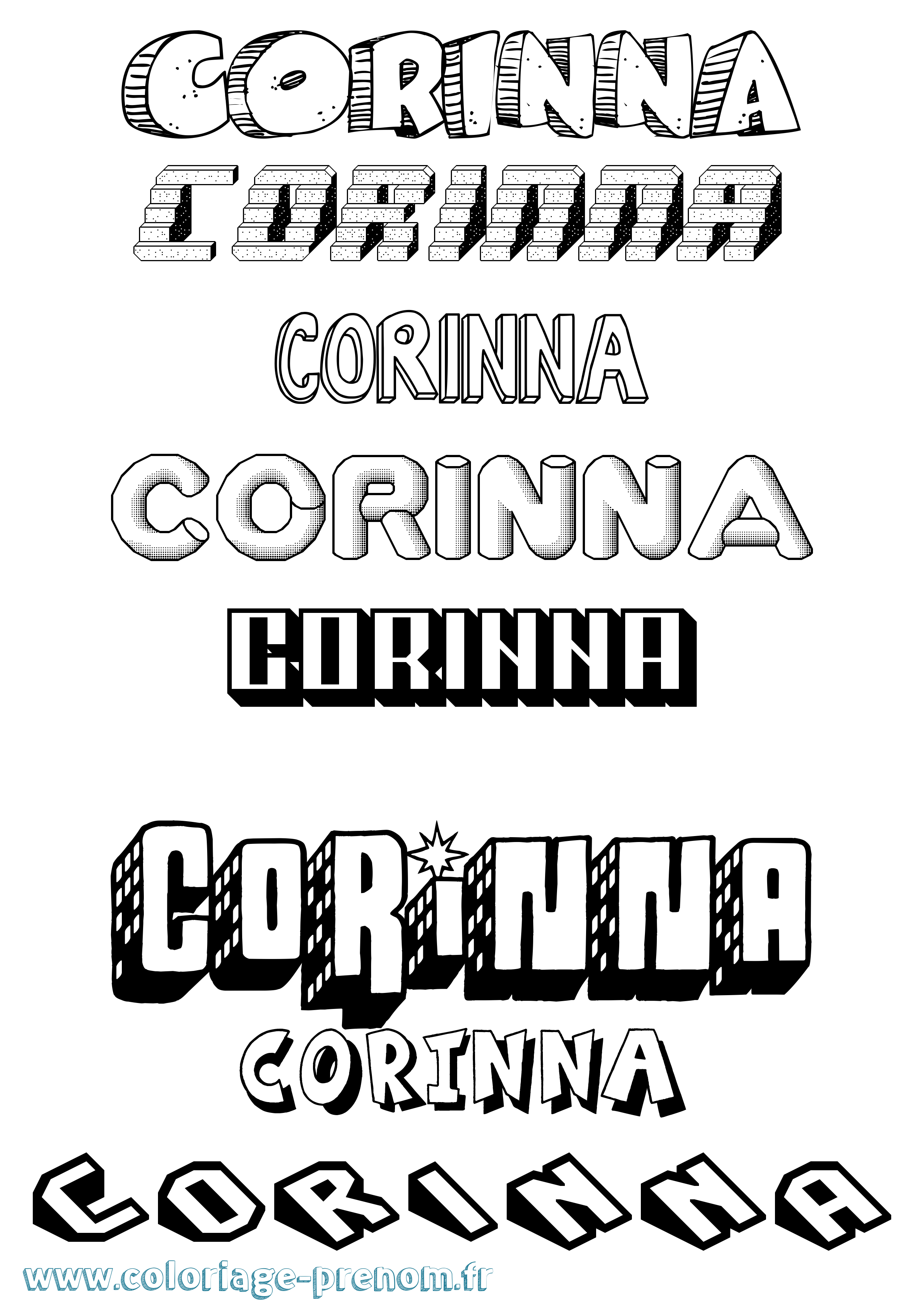 Coloriage Corinna Effet 3D Coloriage prénom Corinna Effet 3D