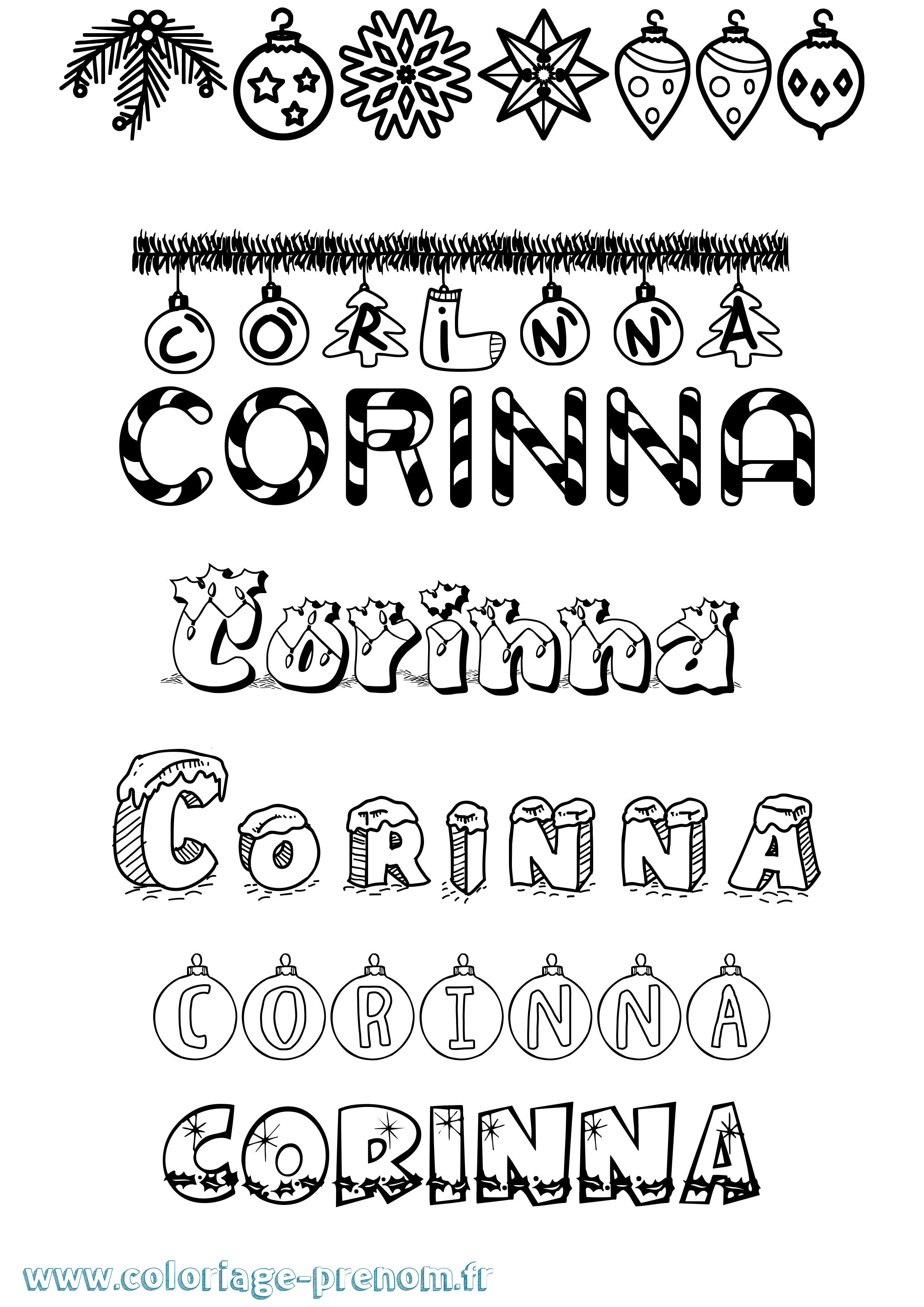 Coloriage Corinna Noël Coloriage prénom Corinna Noël