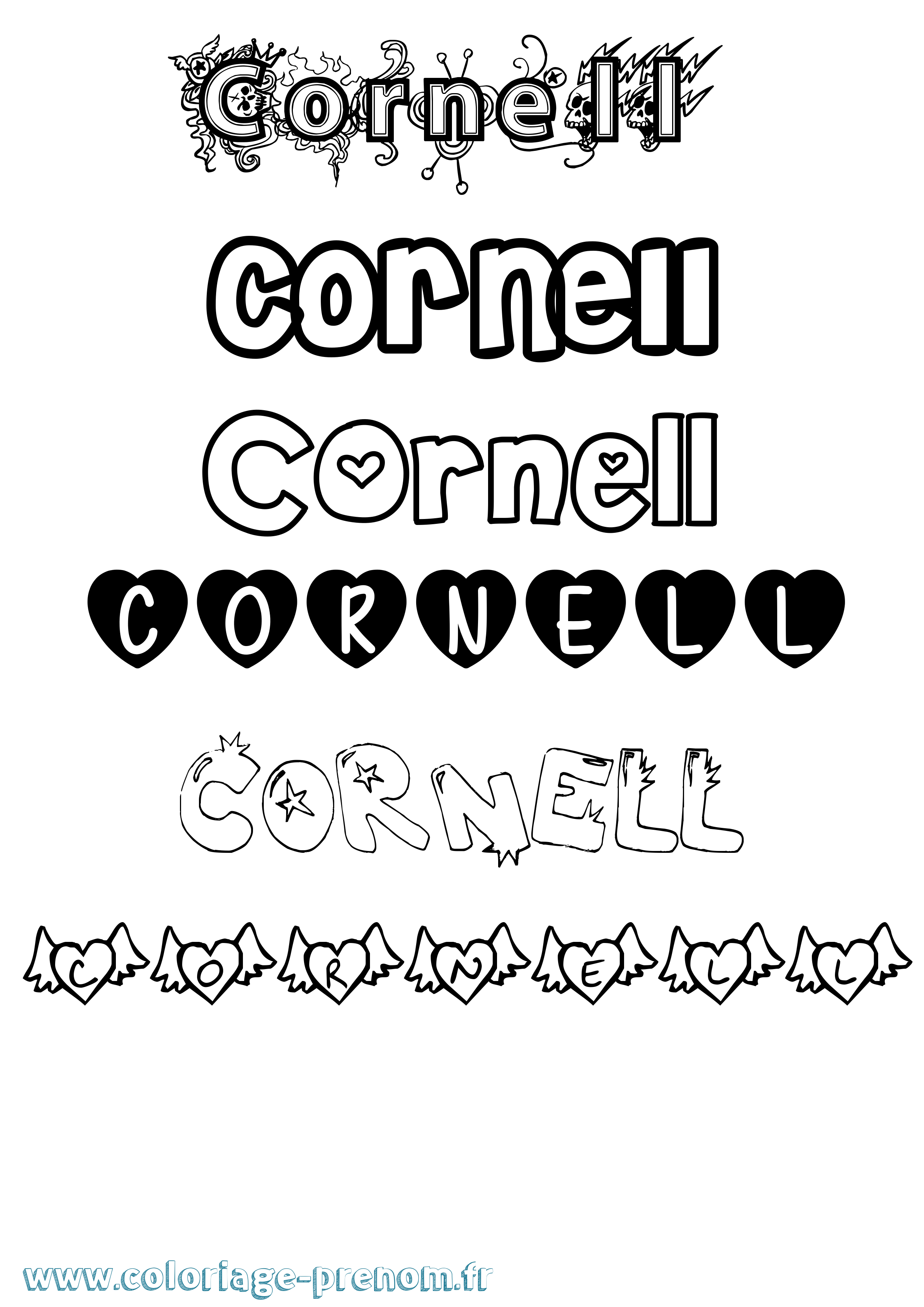 Coloriage Cornell Girly Coloriage prénom Cornell Girly