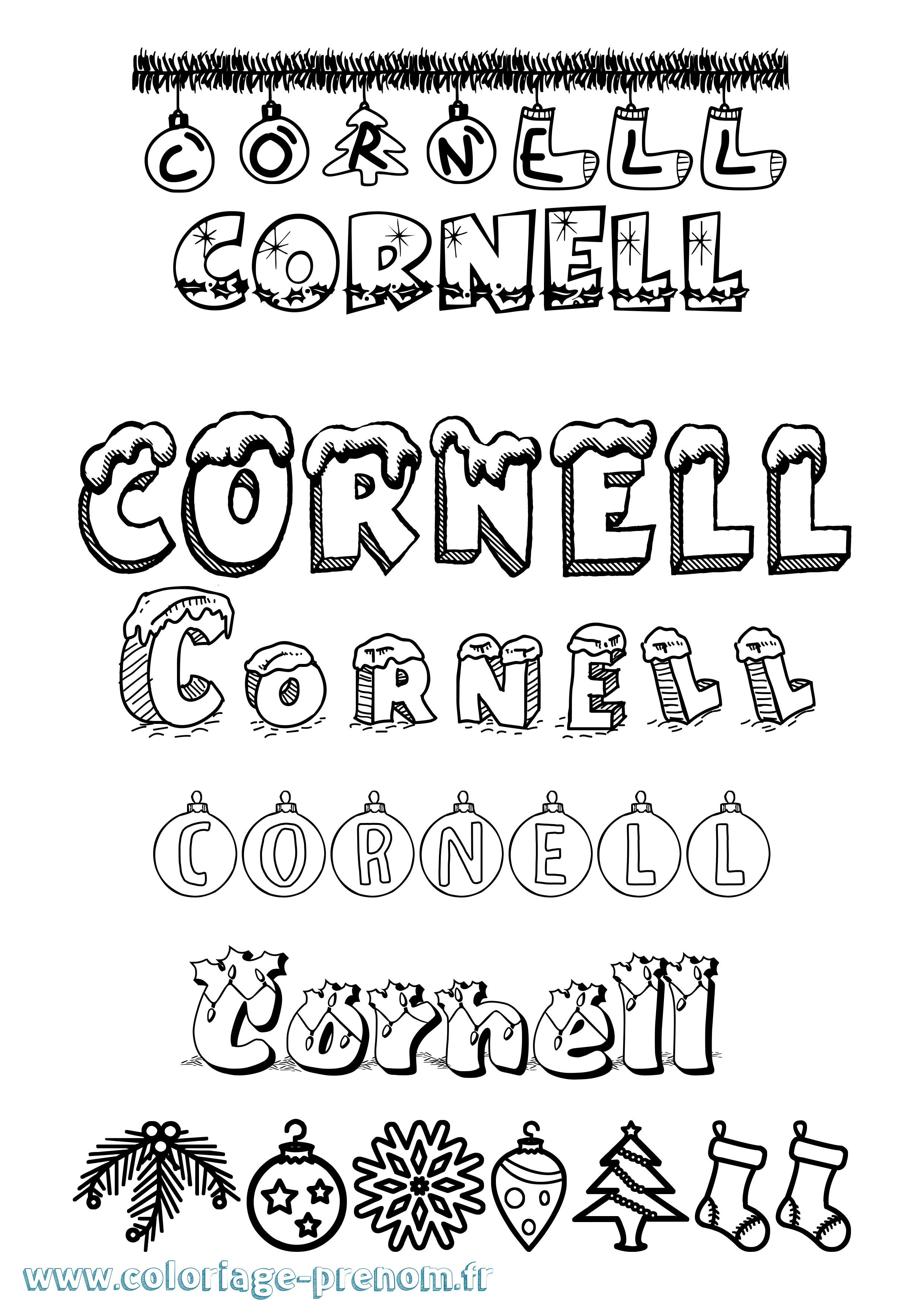 Coloriage Cornell Noël Coloriage prénom Cornell Noël