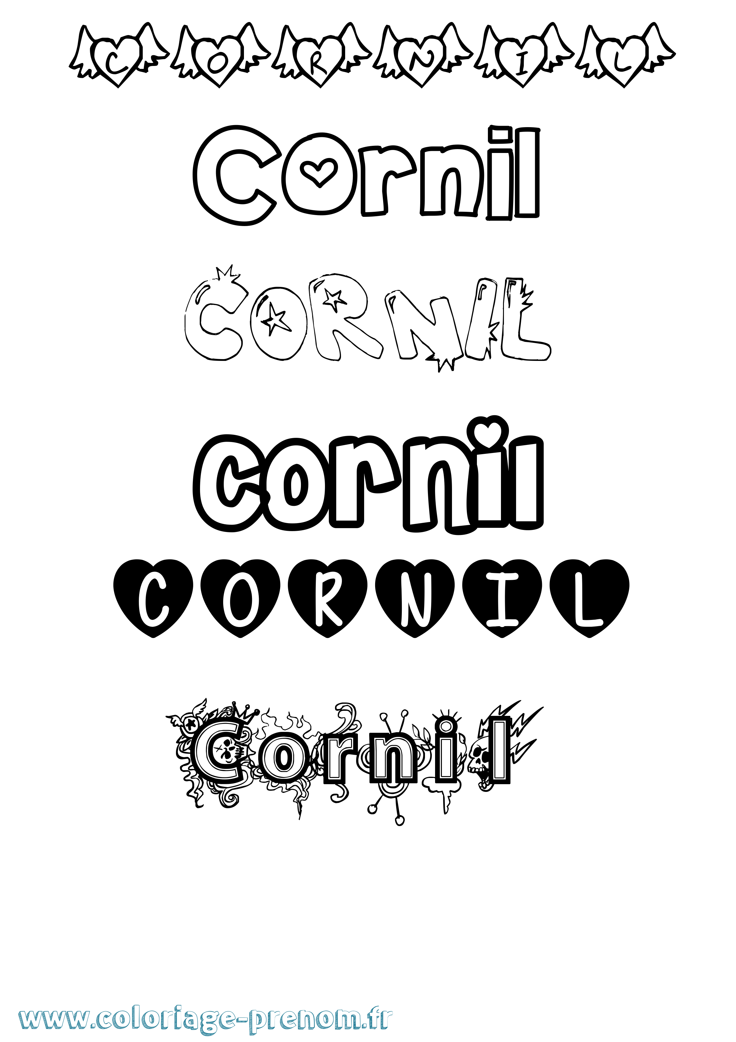 Coloriage Cornil Girly Coloriage prénom Cornil Girly